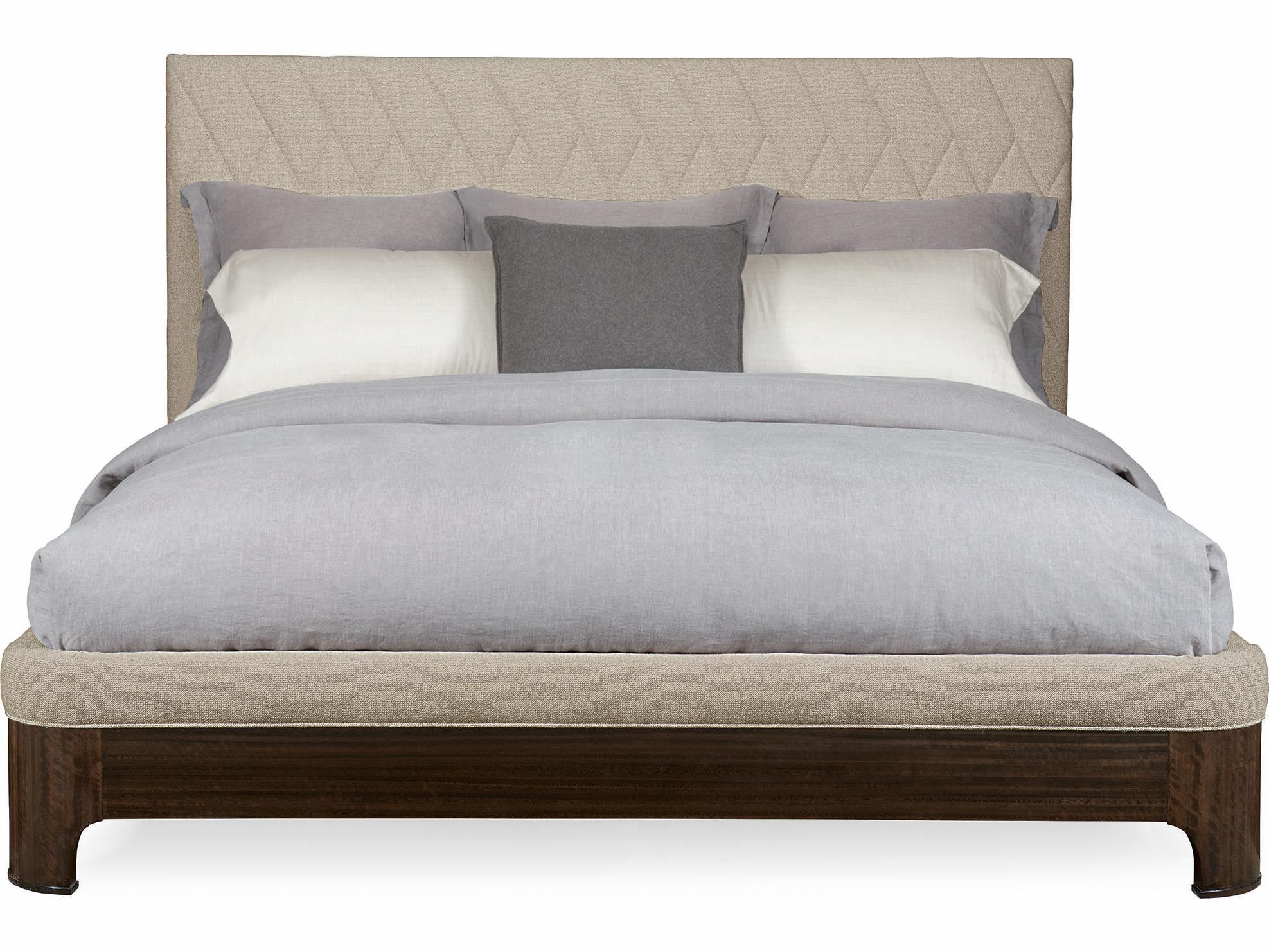 Caracole Streamline Moderne Diamond Quilited Beige Upholstered Queen Platform Bed