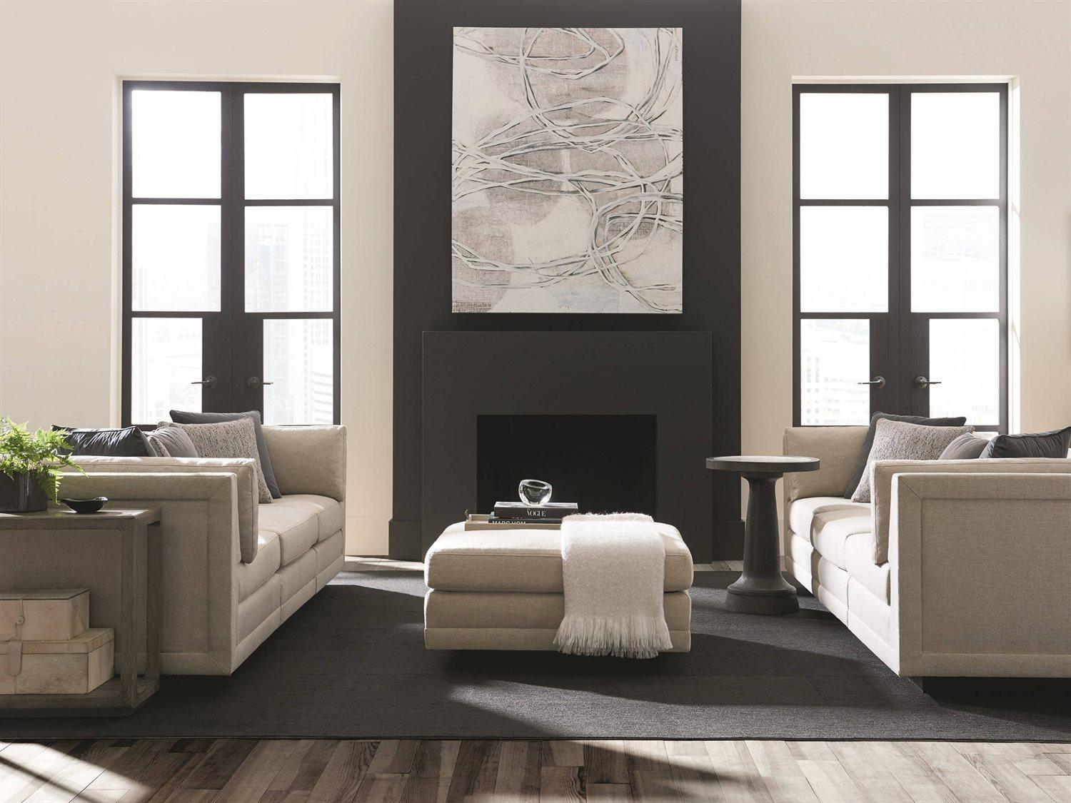 Caracole Fusion Plnth Base Cocktail Beige Upholstered Ottoman