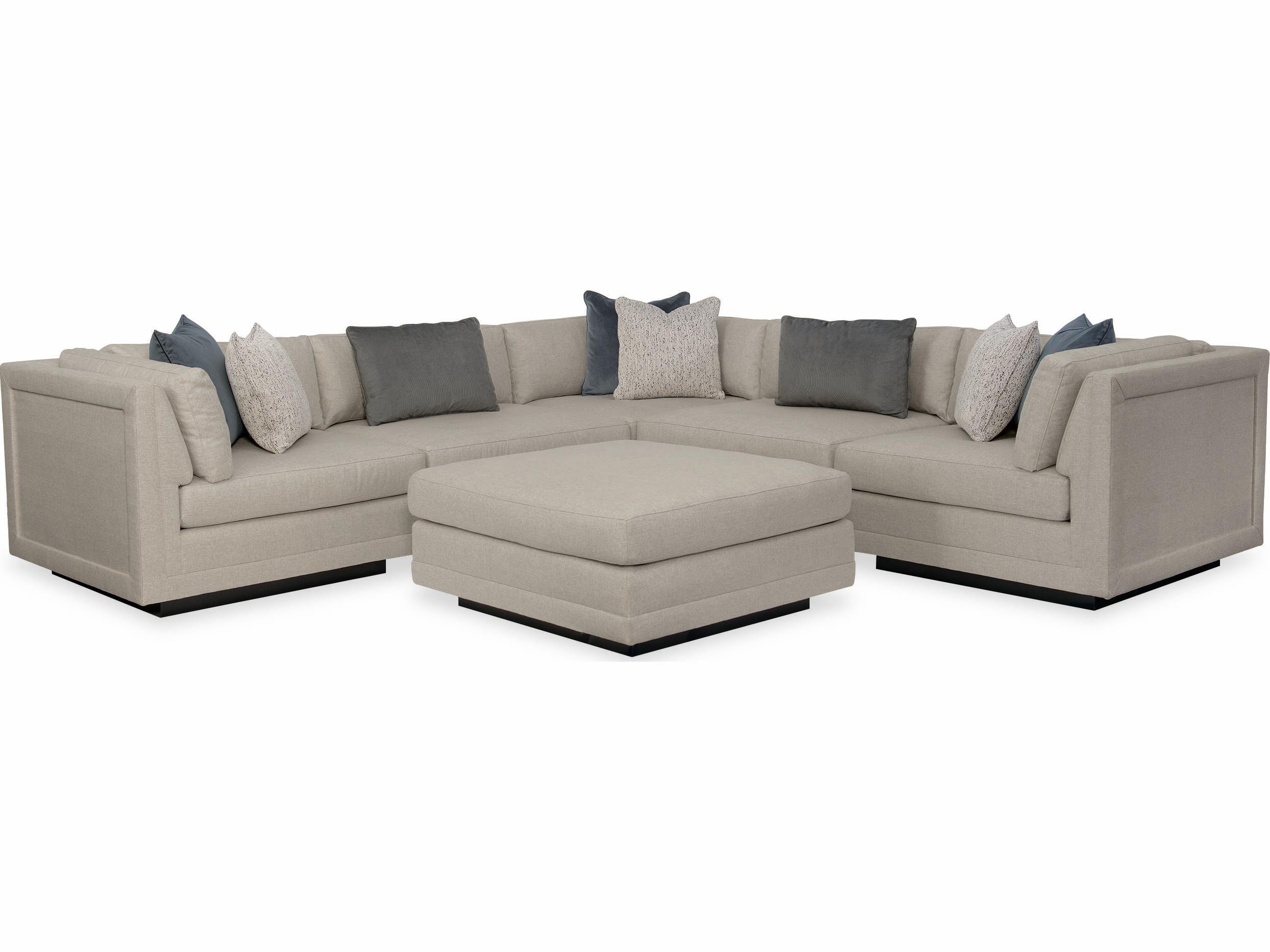 Caracole Fusion Plinth Base Upholstered Sectional Sofa with Cocktail Ottoman