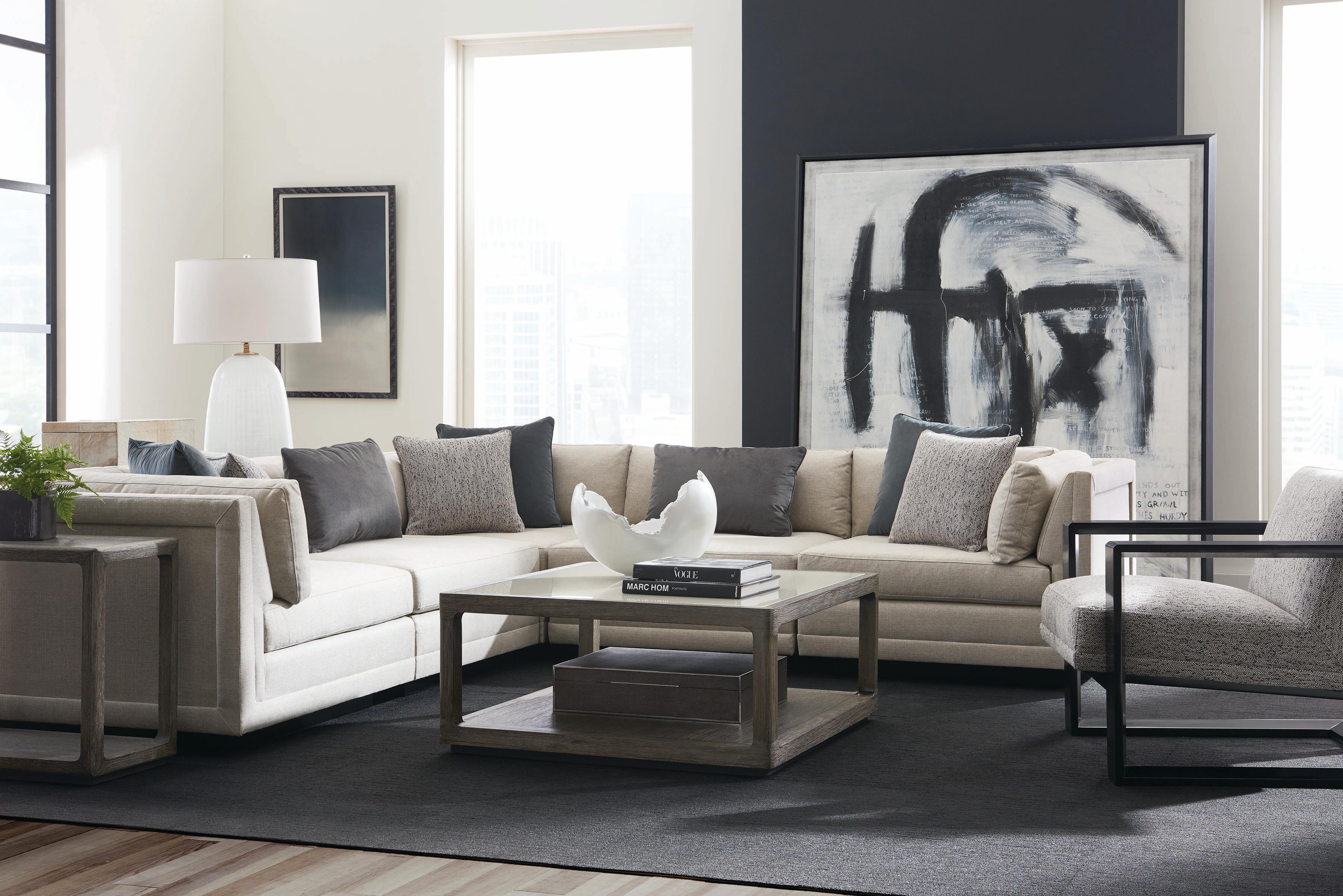 Caracole Fusion Plinth Base Upholstered Sectional Sofa with Cocktail Ottoman