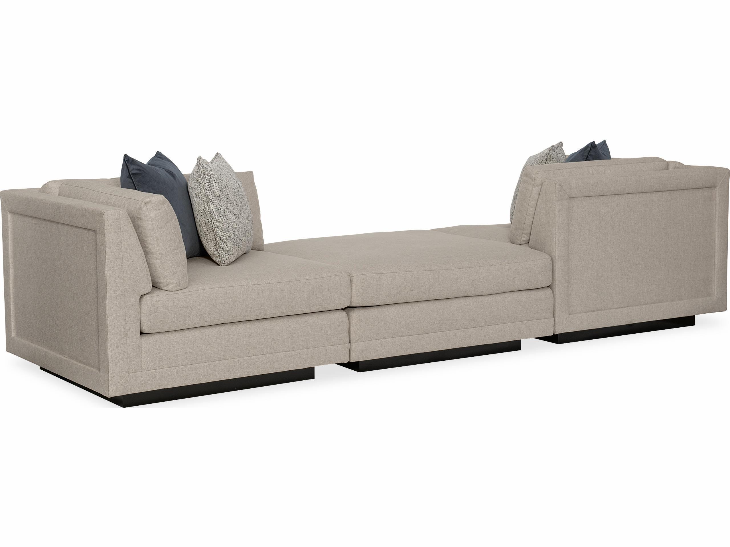 Caracole Fusion Plinth Base Modern Tete a Upholstered Sectional Sofa