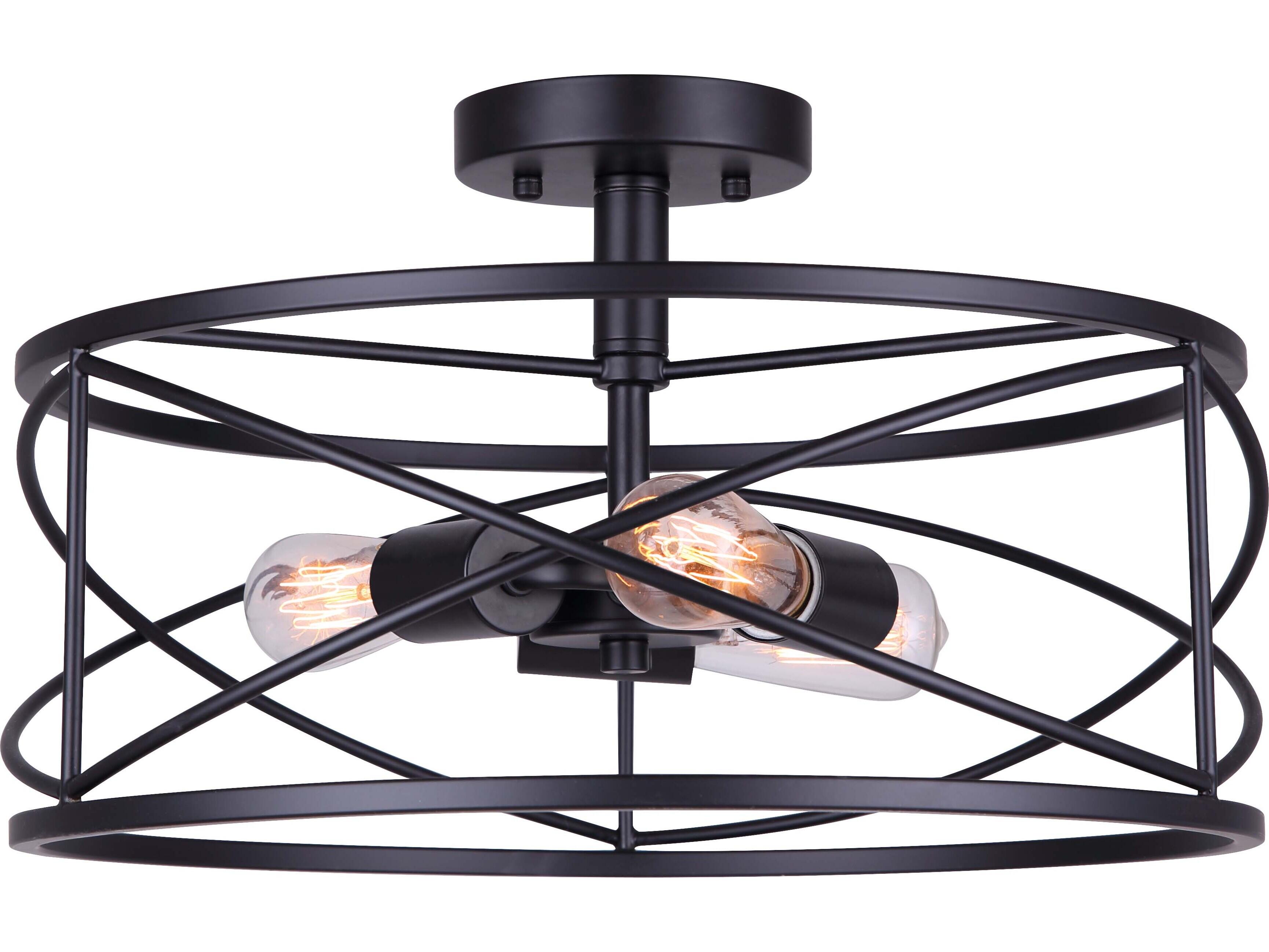 Canarm Malene 3 -light Black Round Semi Flush Mount