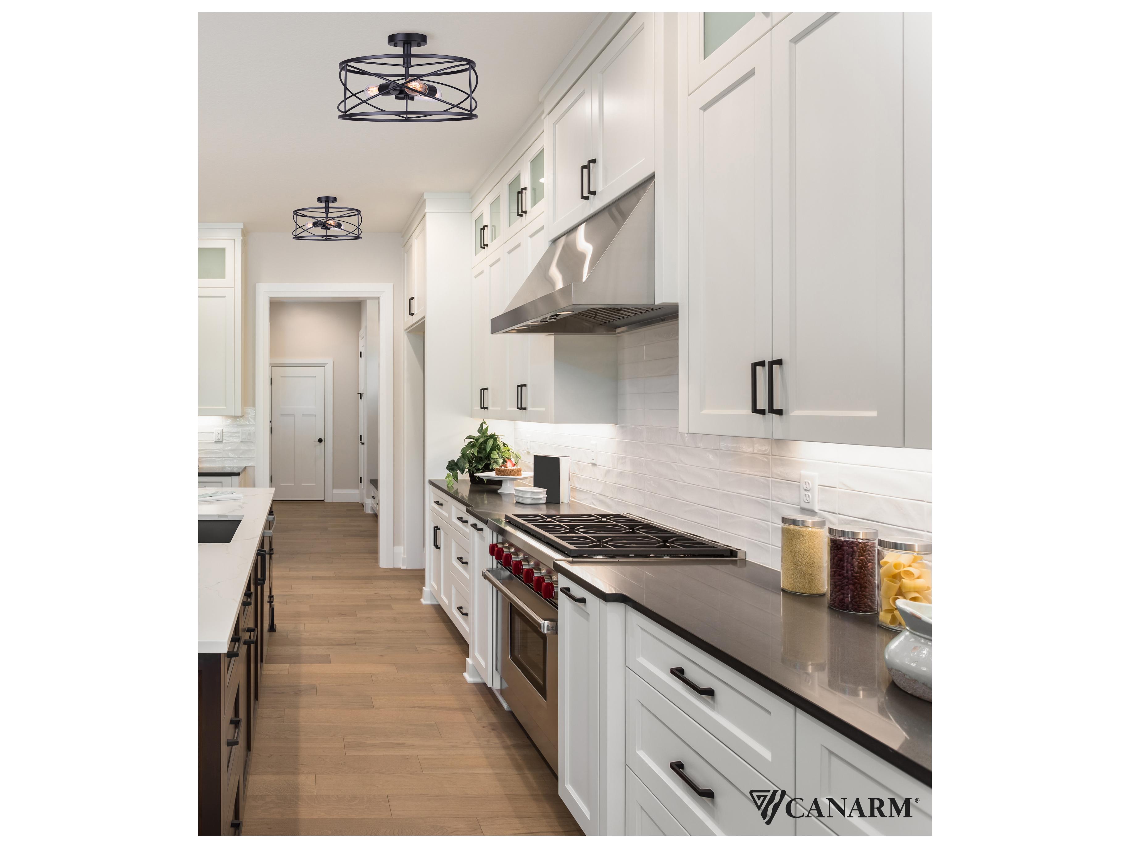 Canarm Malene 3 -light Black Round Semi Flush Mount