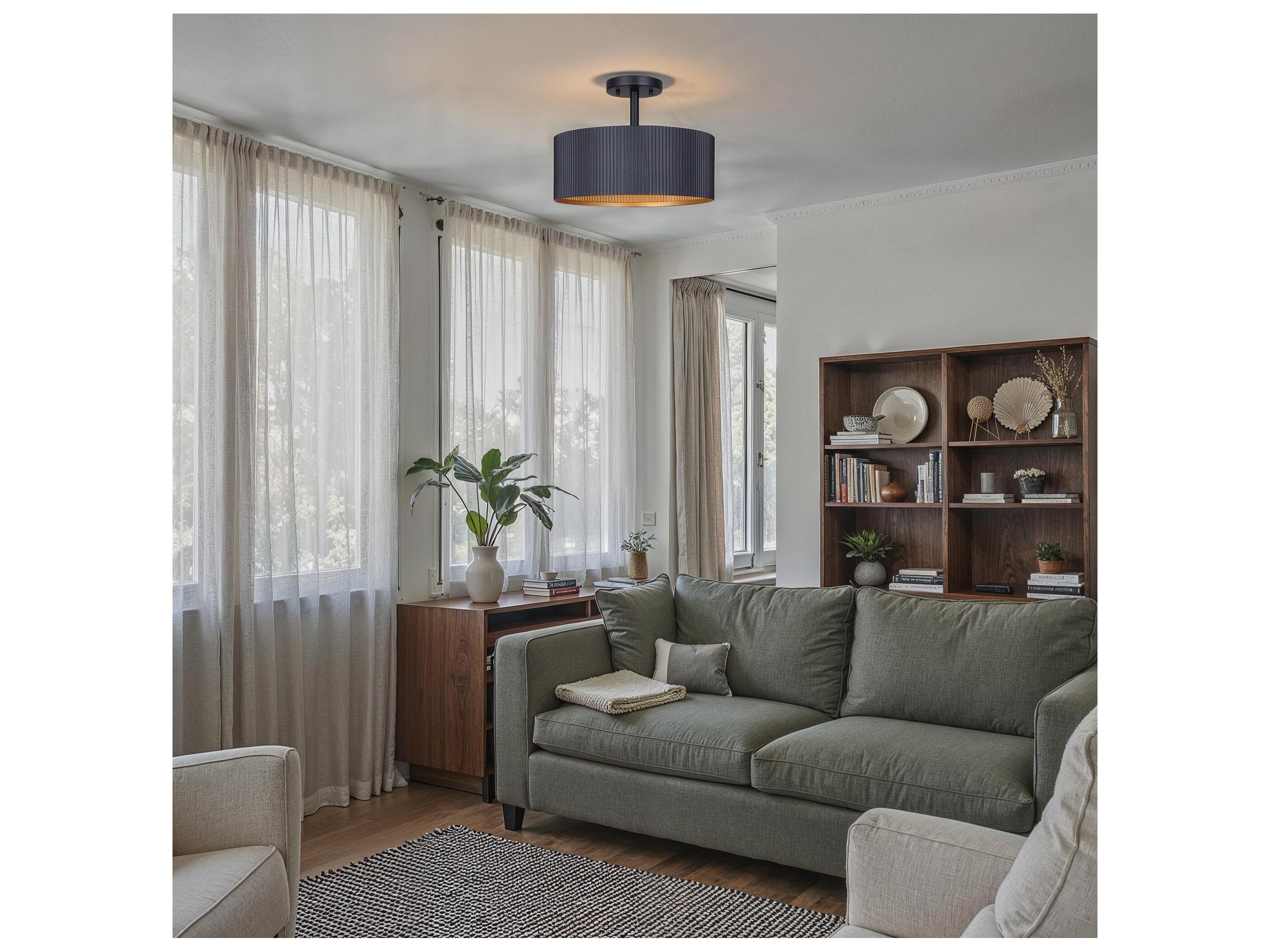 Canarm Rexton 2 -light Black Drum Semi Flush Mount