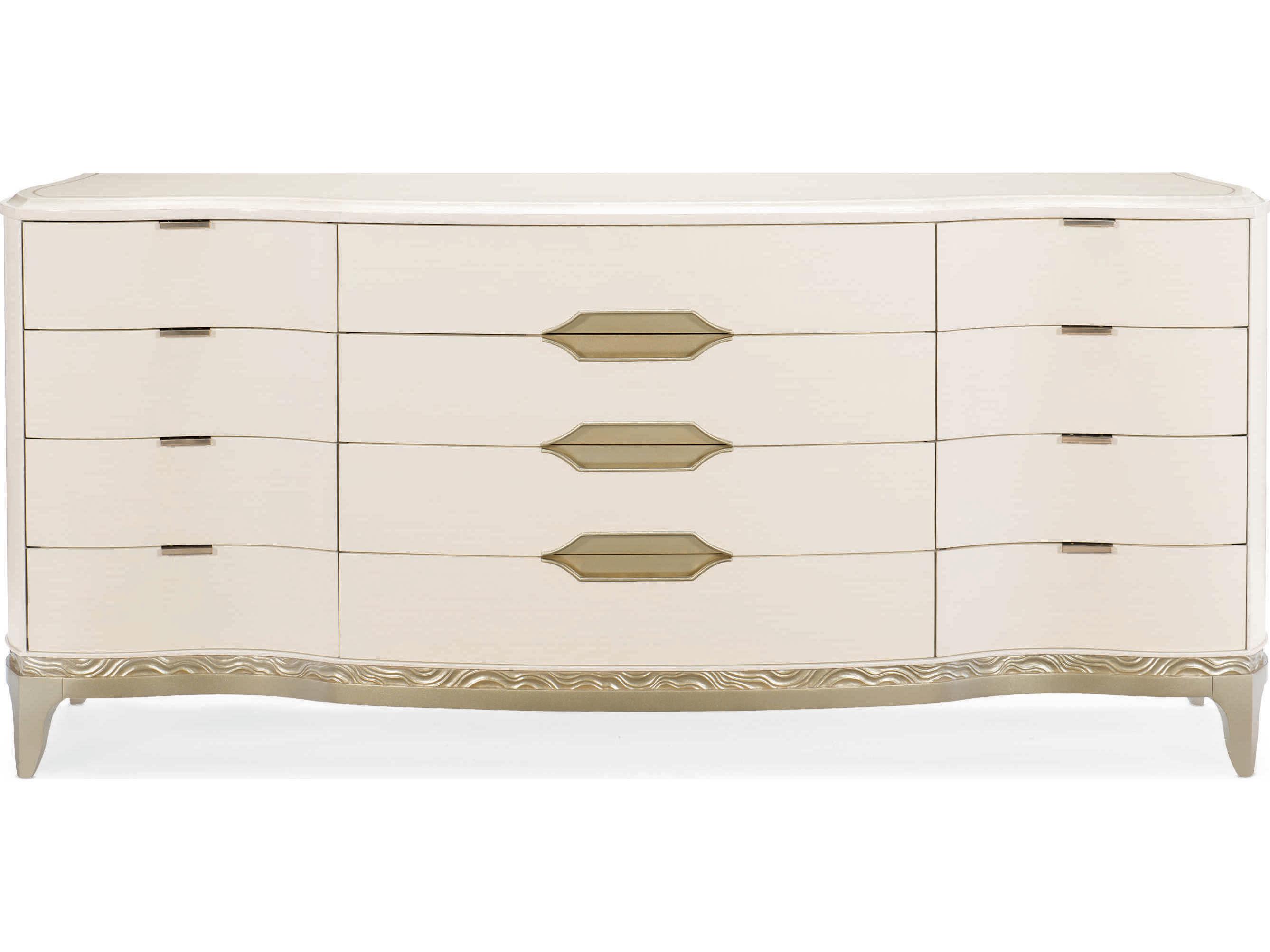Caracole Adela Washed White 12-Drawers Birch Wood Dresser