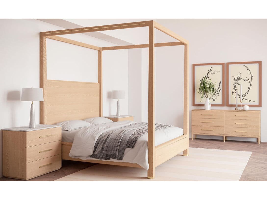 Case & Canvas Angelo Oak Wood Queen Four Poster Bed