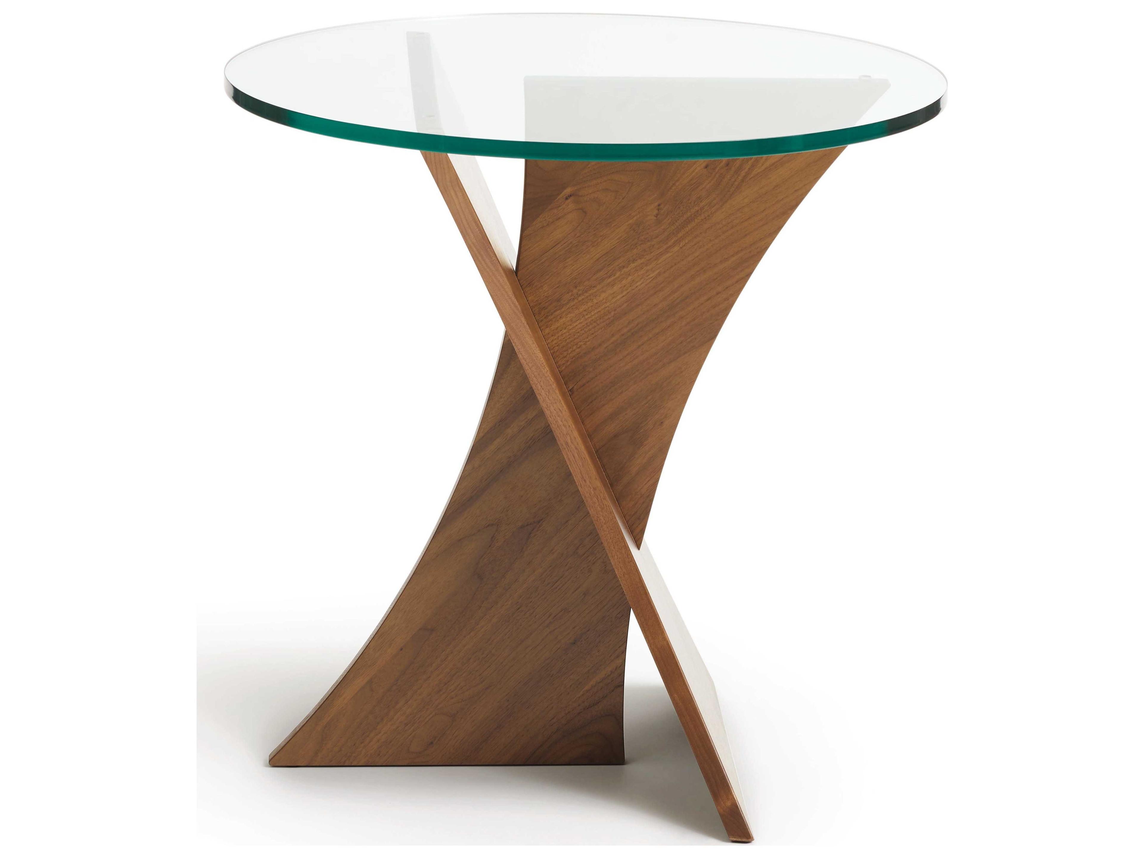 Copeland Statements Round Glass Clear Natural Walnut End Table