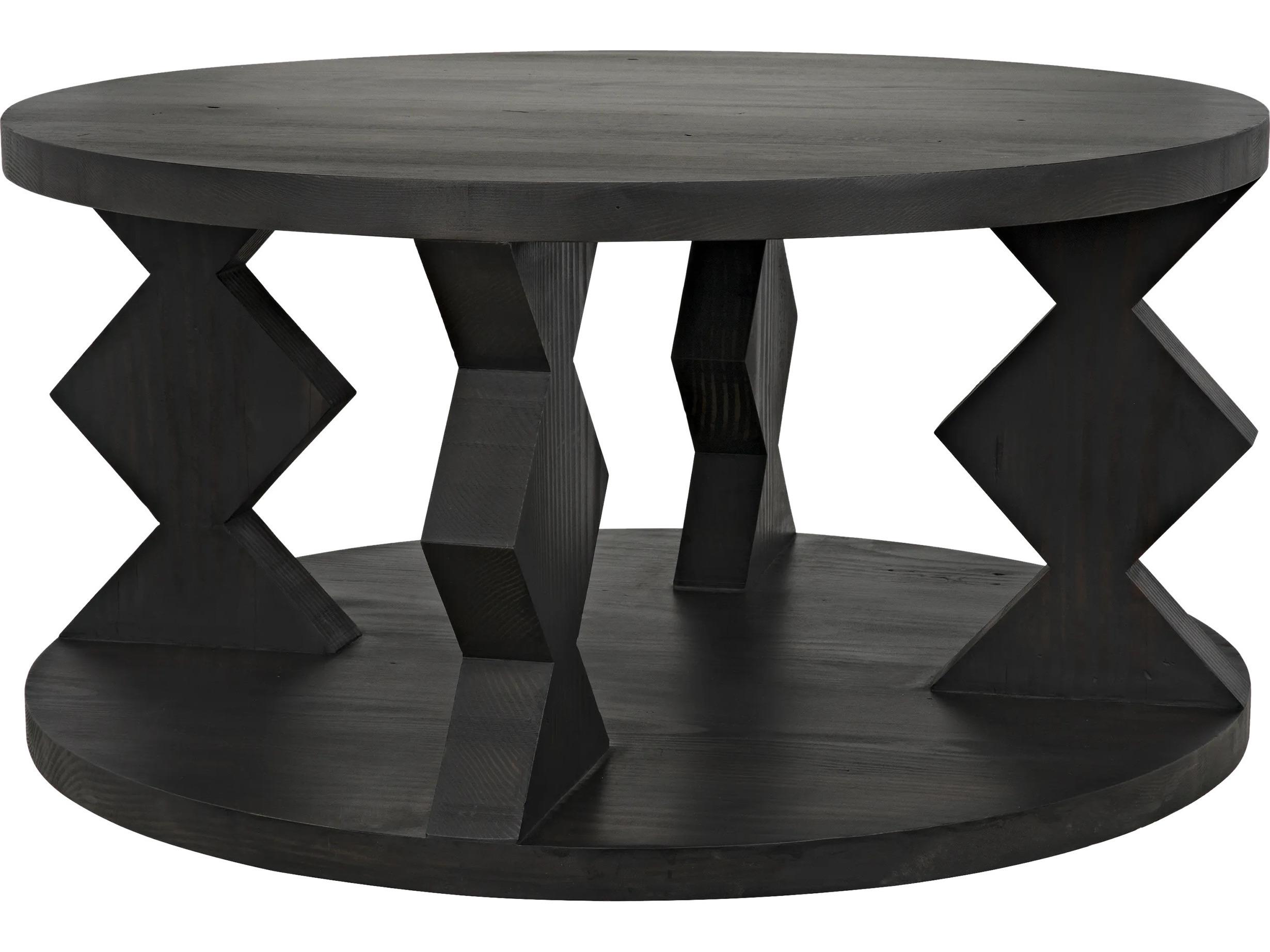 CFC Ruth Round Wood Black Wax Coffee Table