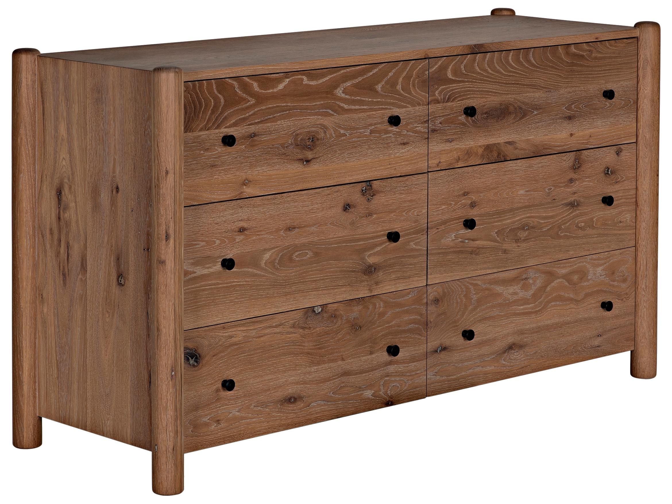 CFC Vail 6-Drawers Brown Oak Wood Double Dresser