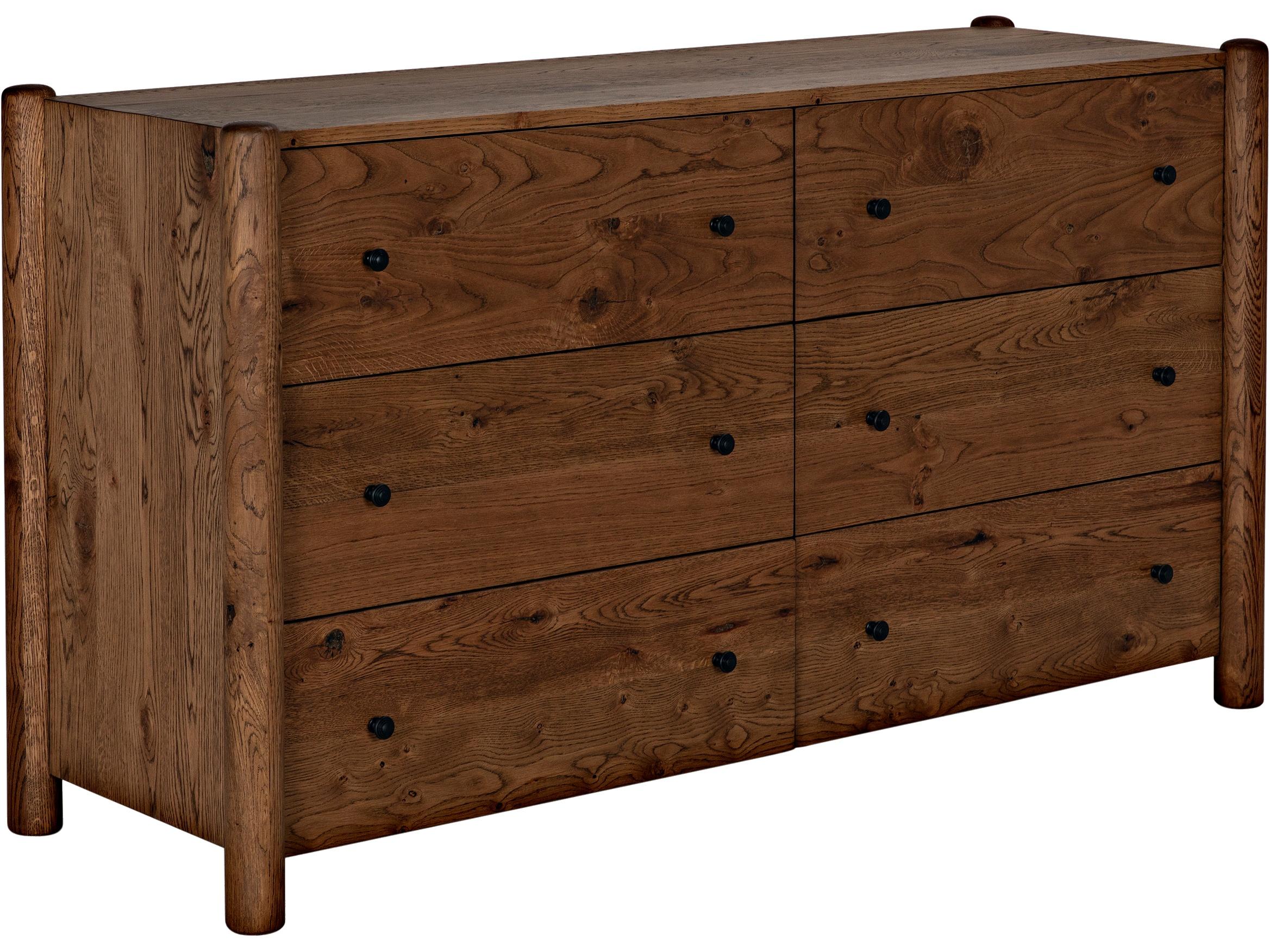 CFC Vail 6-Drawers Brown Oak Wood Double Dresser