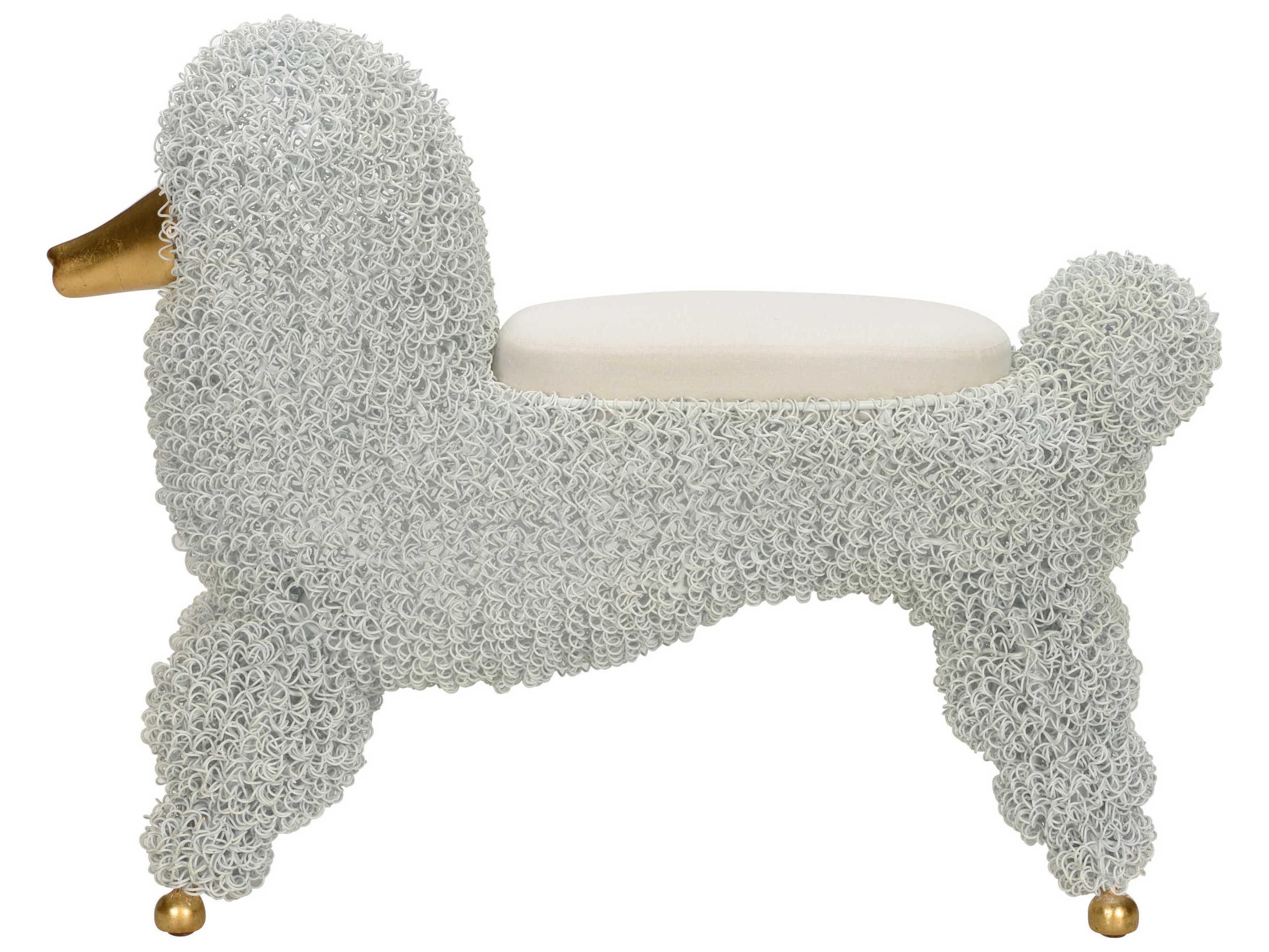 Chelsea House Ooh La La White Gold Leaf Tan Upholstered Accent Stool