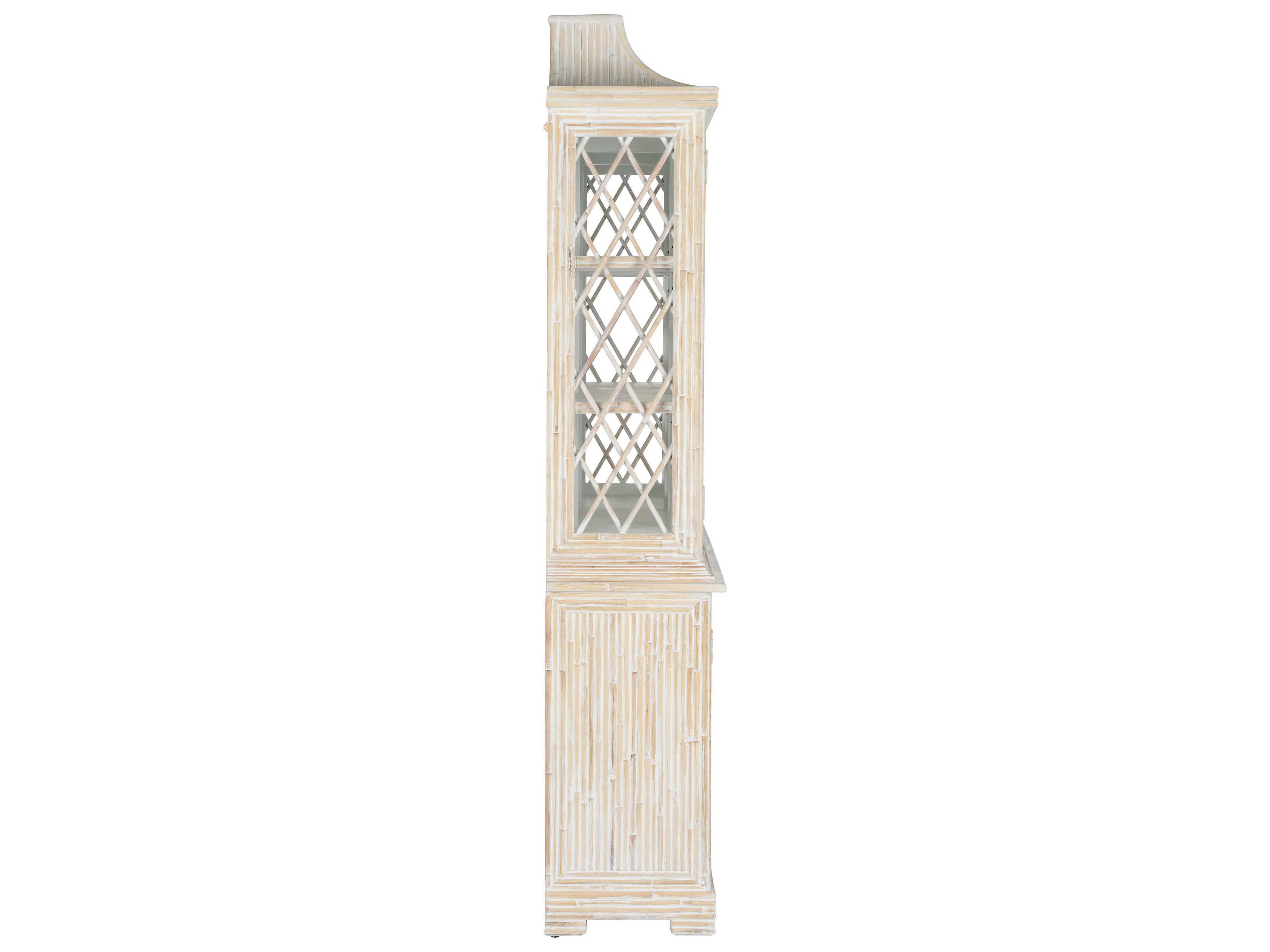 Chelsea House Jamie Merida Bamboo Wood Whitewashed Lyford Cay Breakfront Display Cabinet
