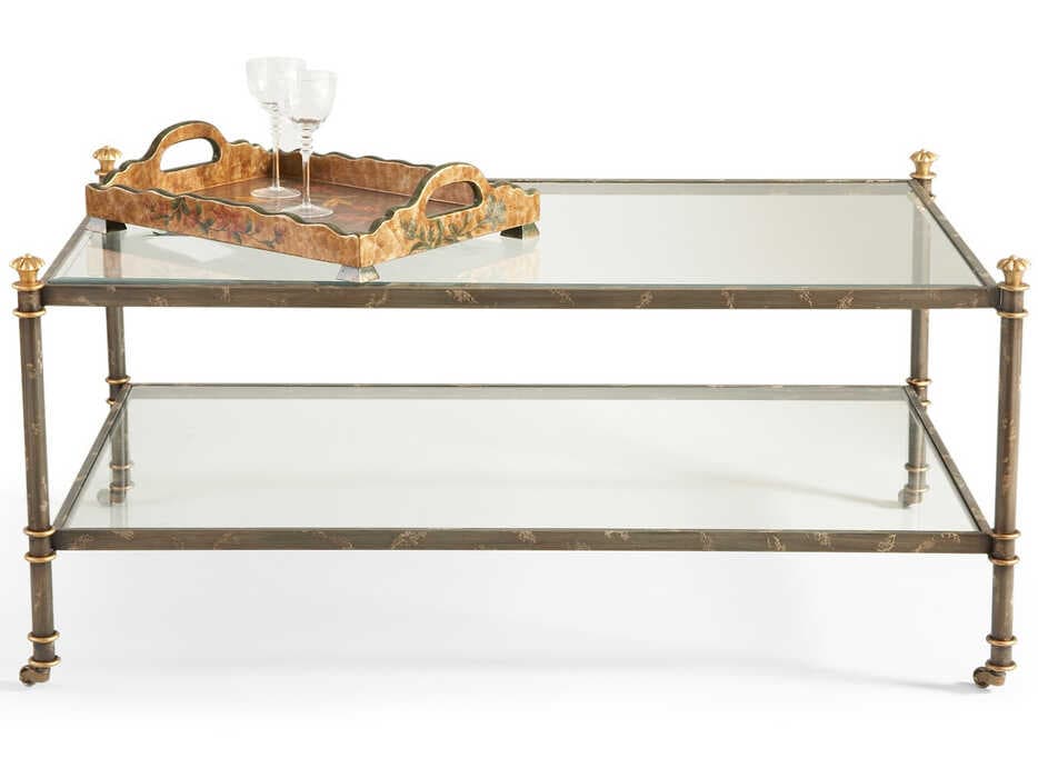 Chelsea House Rectangular Glass Sponged Antique Silver Coffee Table