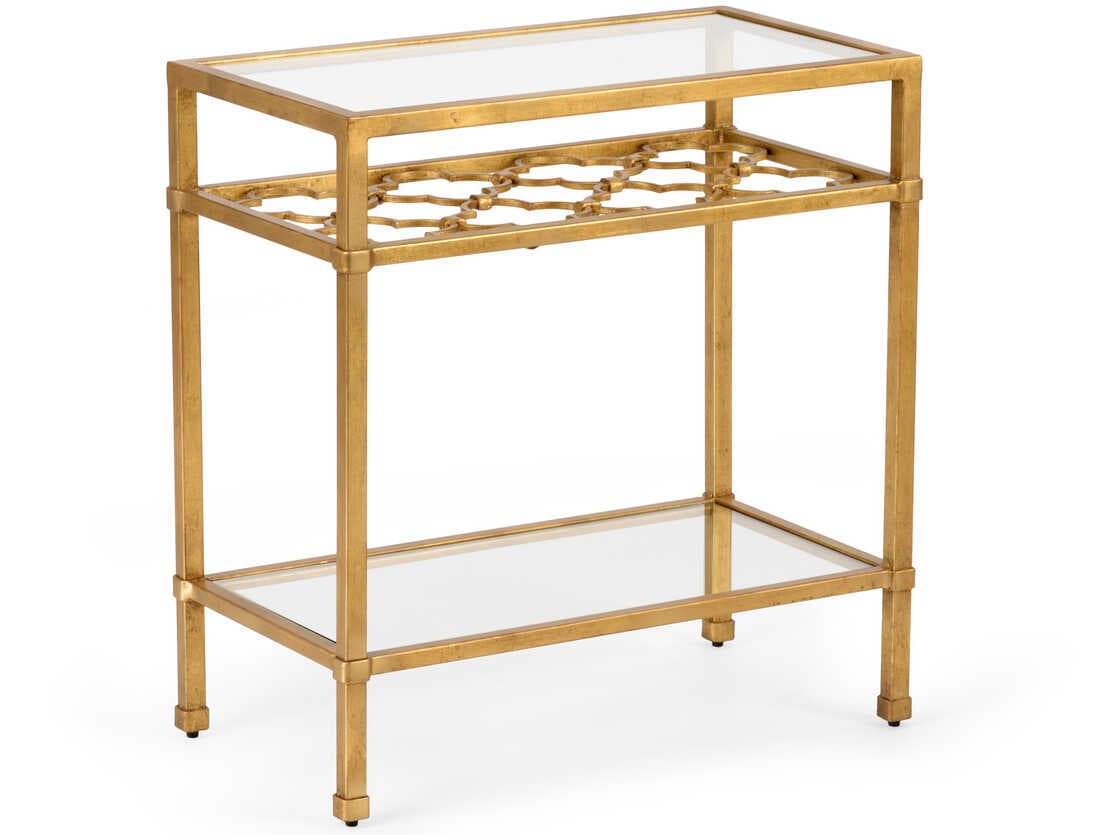 Chelsea House Pacific Rectangular Glass Antique Gold End Table