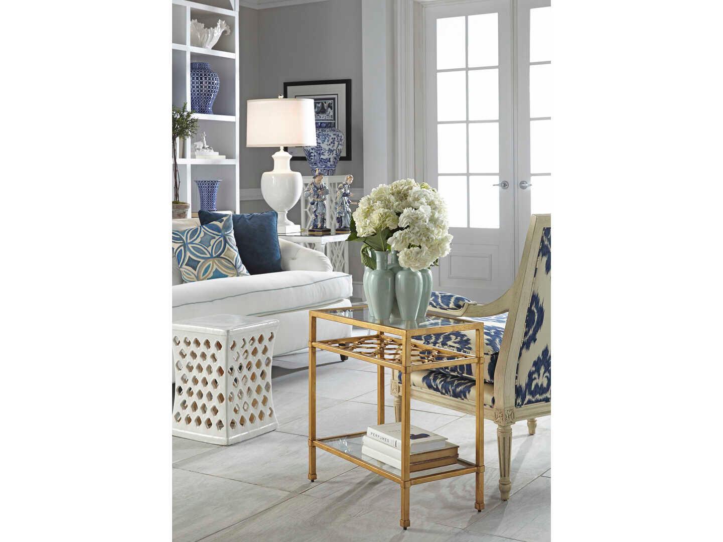 Chelsea House Pacific Rectangular Glass Antique Gold End Table