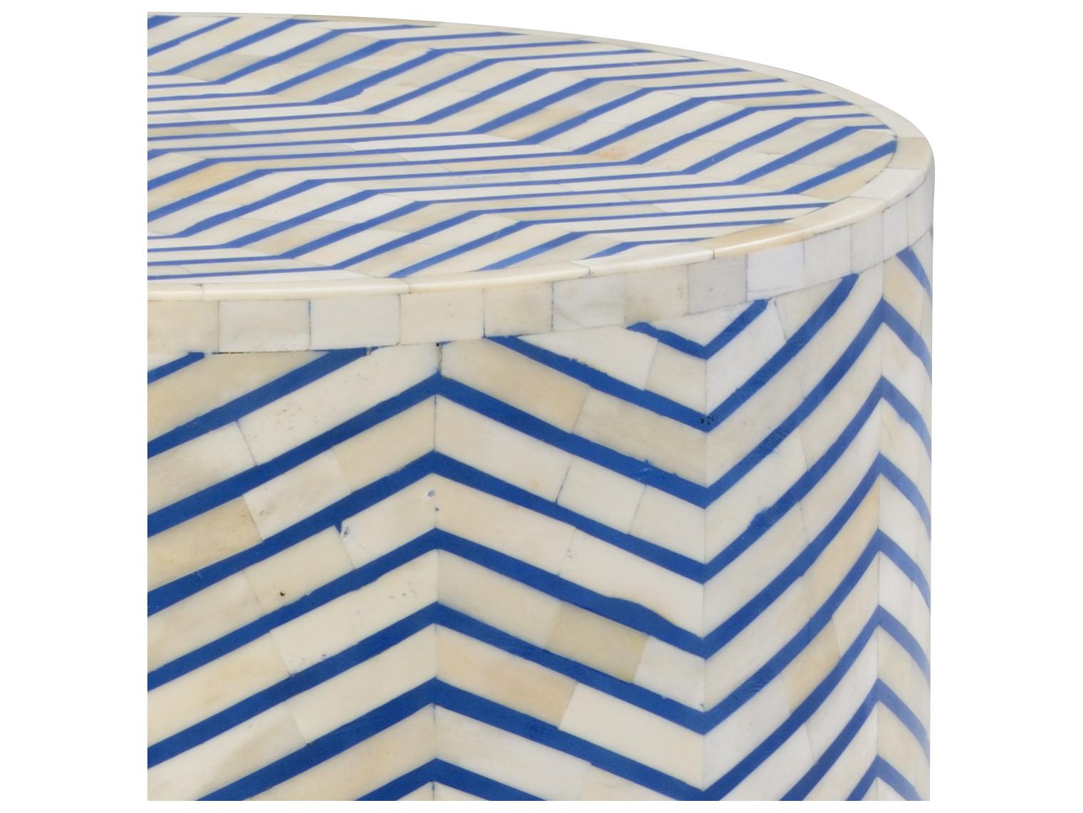 Chelsea House Lincoln Round Wood Blue White Side Table