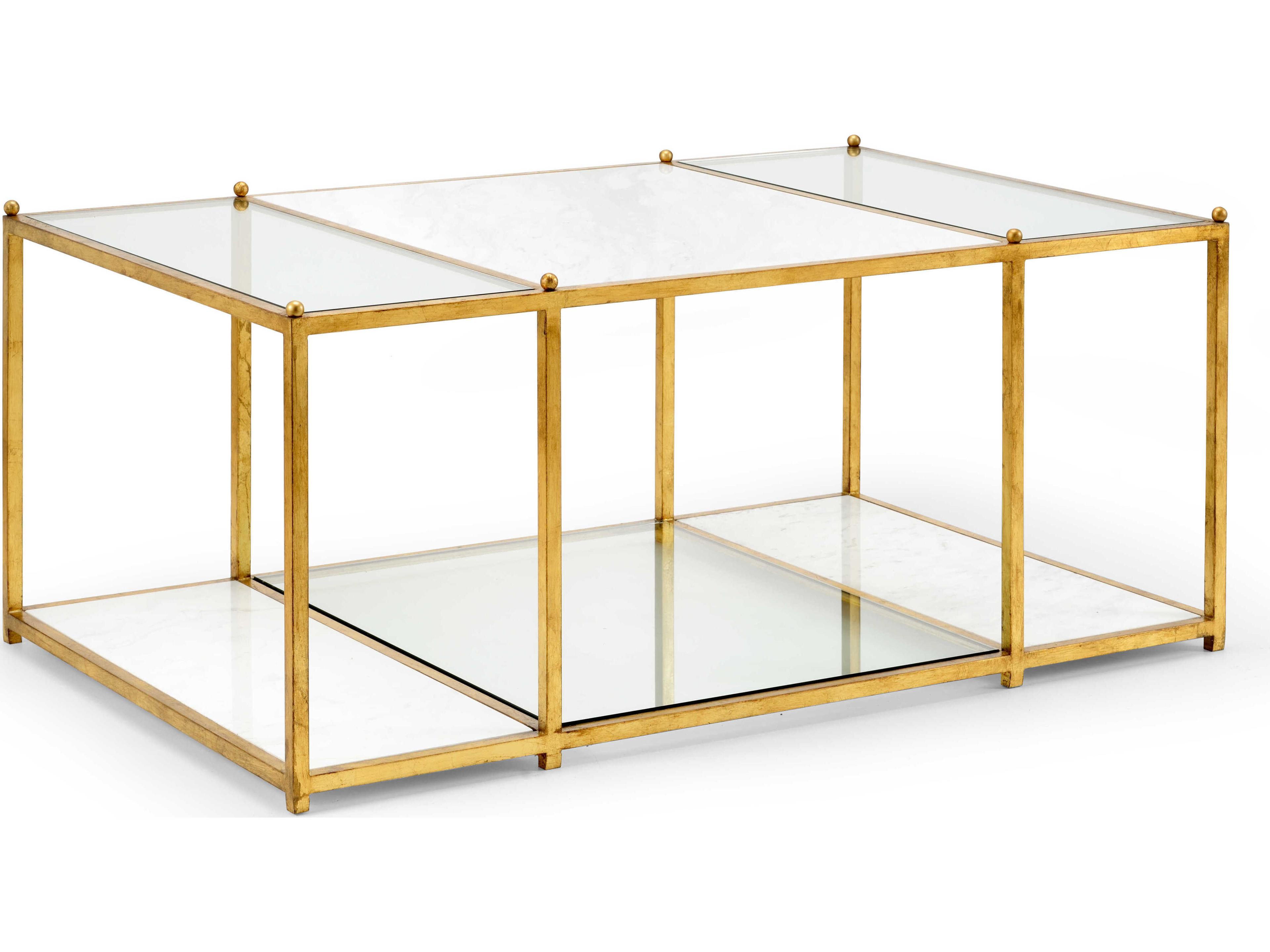 Chelsea House Jamie Merida Directoire Stripe Rectangular Marble White Gold Coffee Table