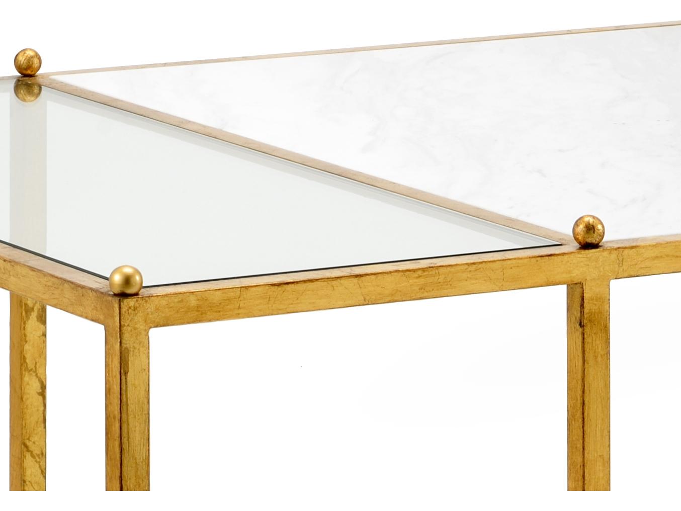 Chelsea House Jamie Merida Directoire Stripe Rectangular Marble White Gold Coffee Table