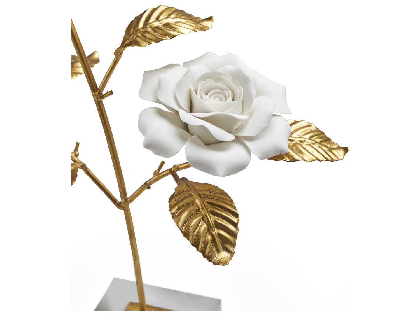 Chelsea House Rose in Stand White with Antique Gold Leaf Sculpture