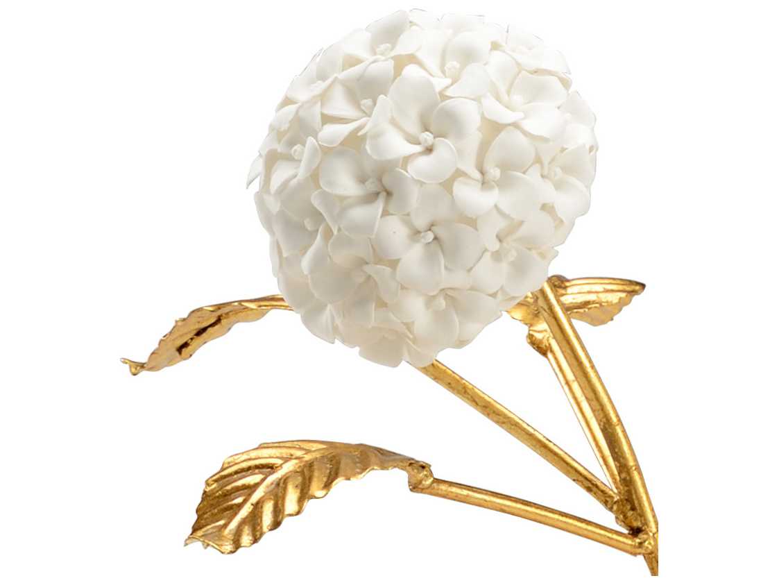 Chelsea House Hydrangea in Stand White with Antique Gold Leaf Sculpture