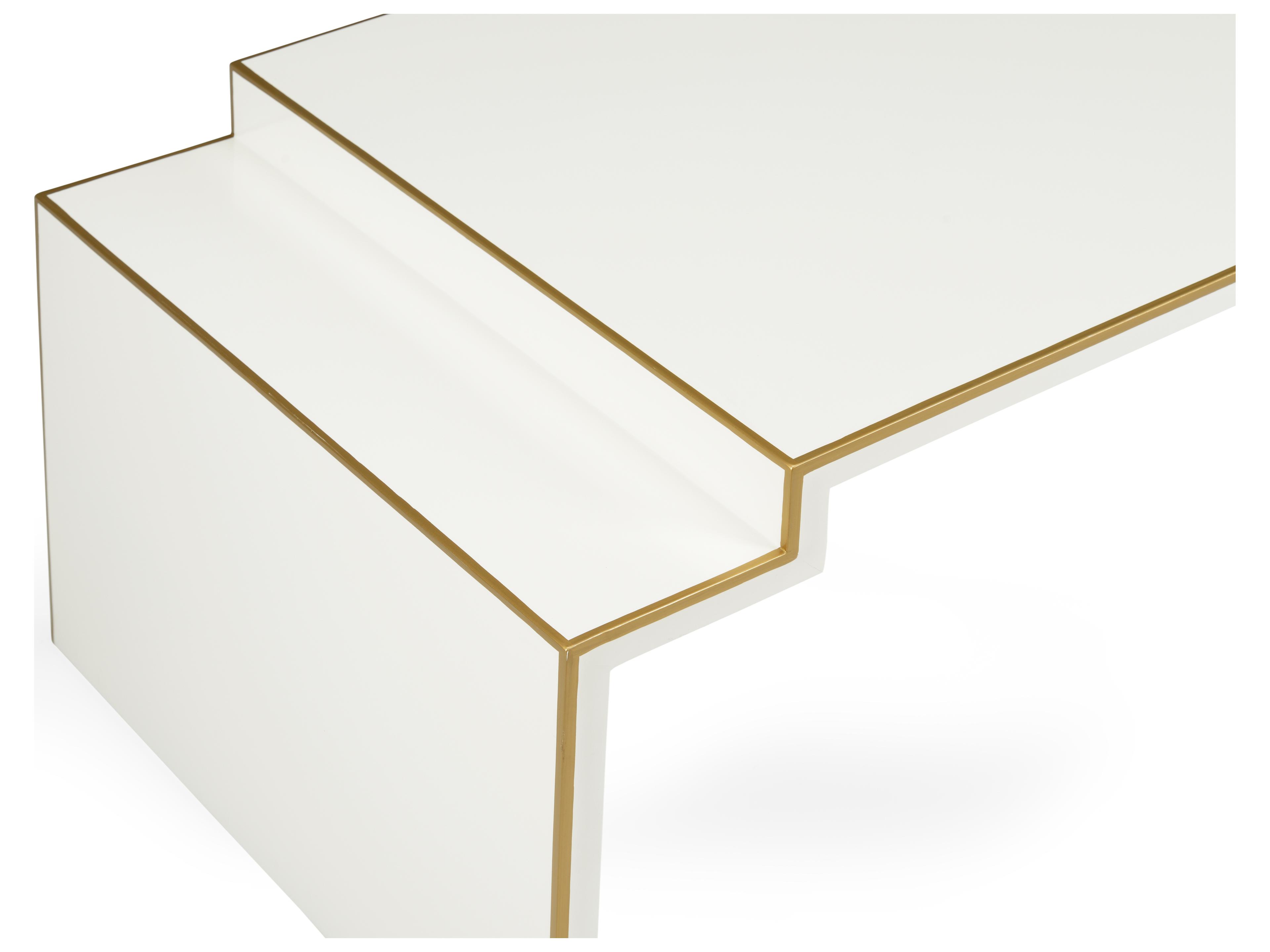 Chelsea House Elizabeth Wicker Chatsworth Rectangular Wood White Gold Coffee Table