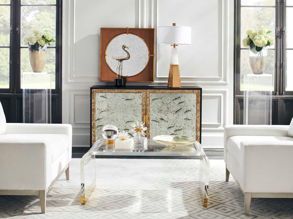 Chelsea House Rectangular Acrylic Clear Antique Brass Coffee Table