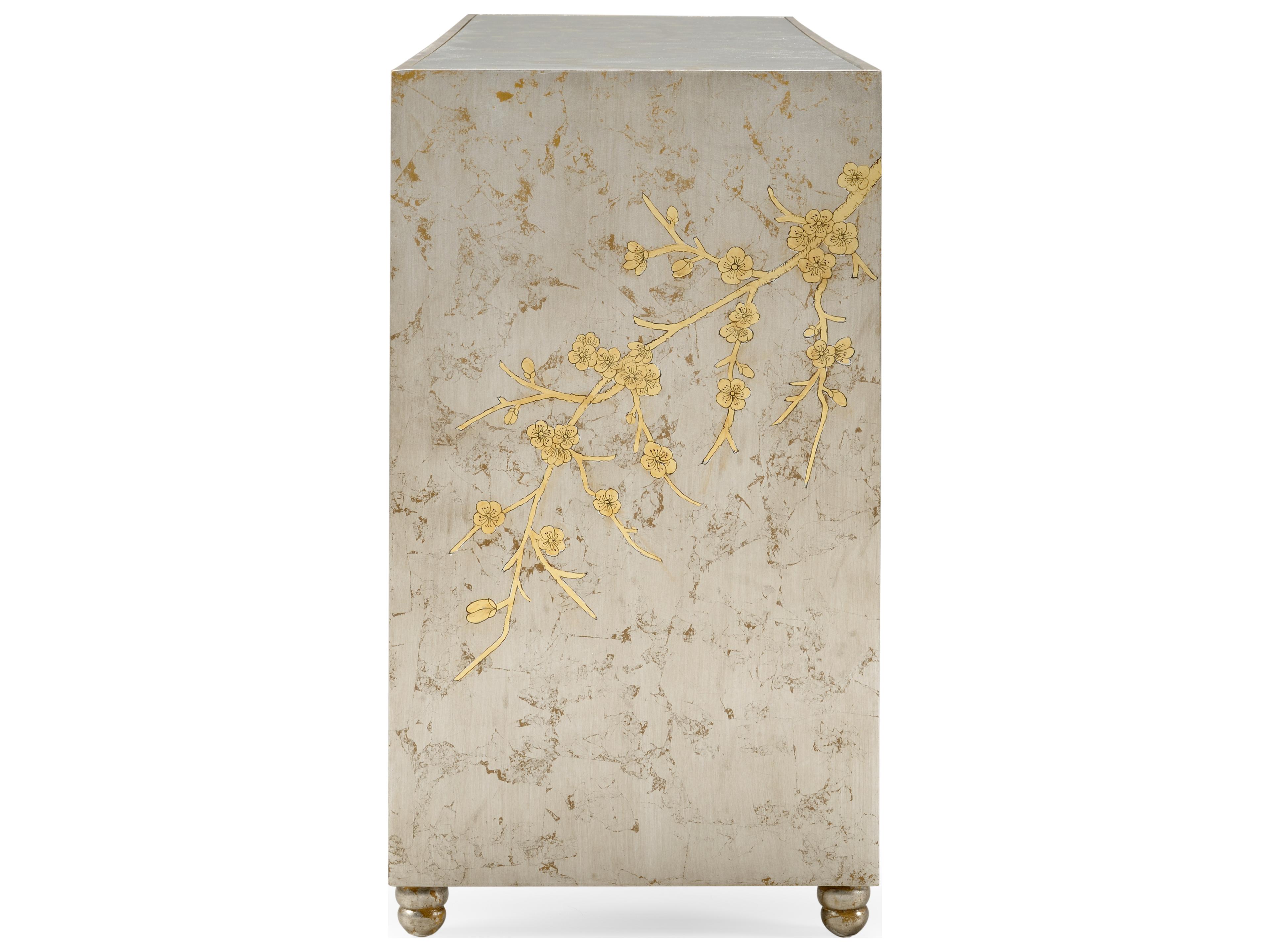 Chelsea House Jamie Merida Cherry Blossom Rectangular Glass Silver Console