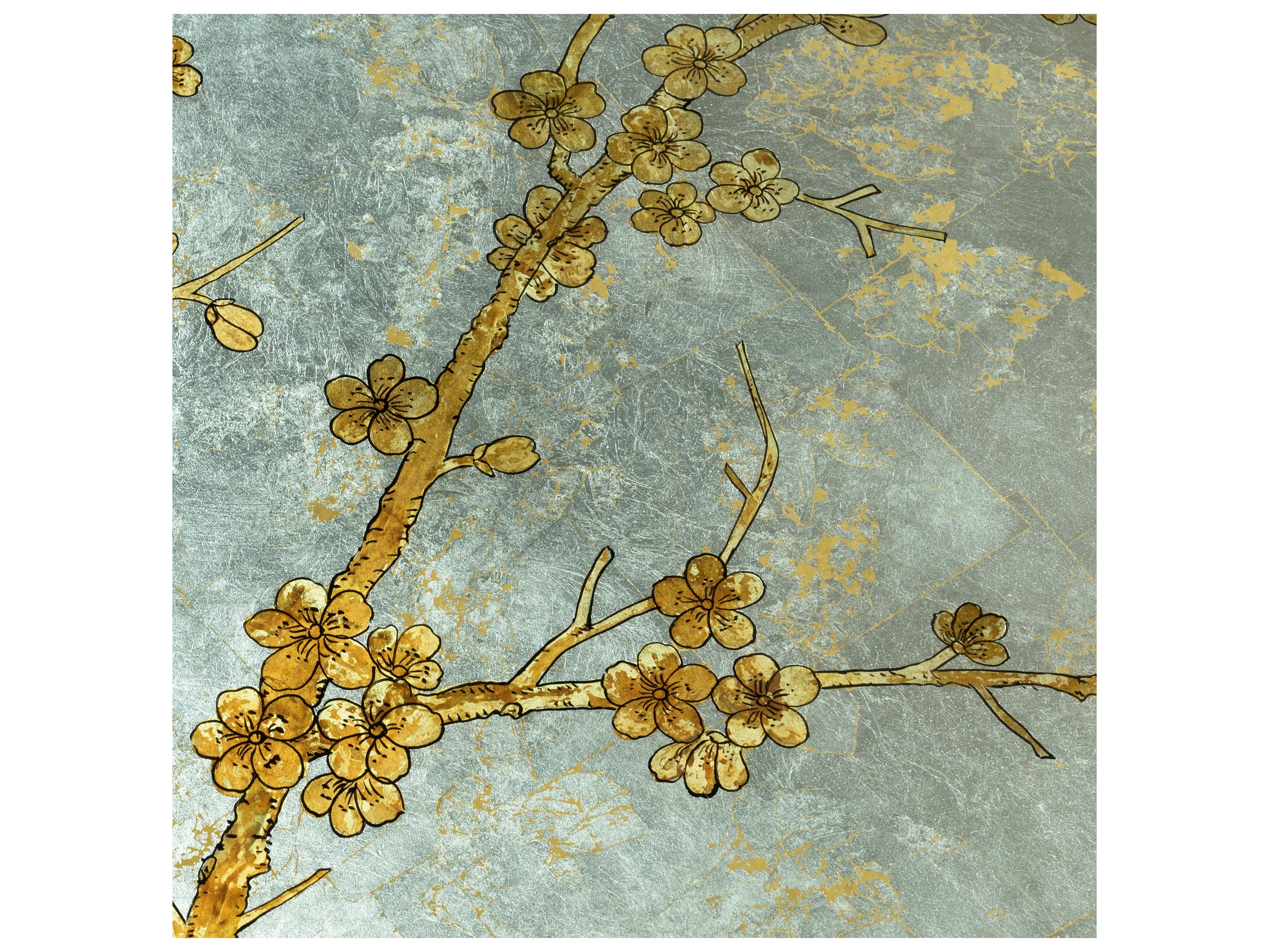 Chelsea House Jamie Merida Cherry Blossom Rectangular Glass Silver Coffee Table