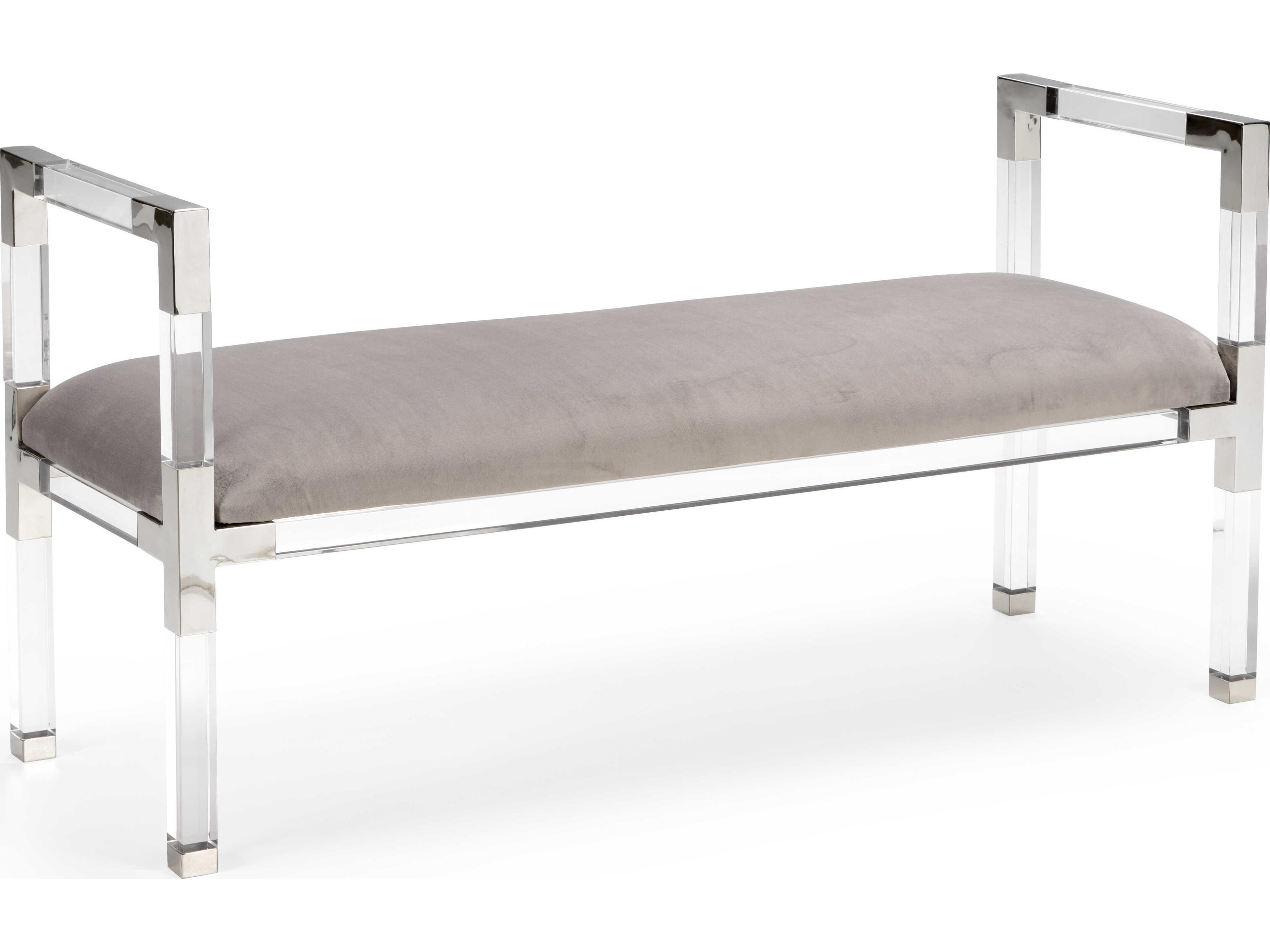 Chelsea House Clear Nickel Gray Upholstered Accent Bench