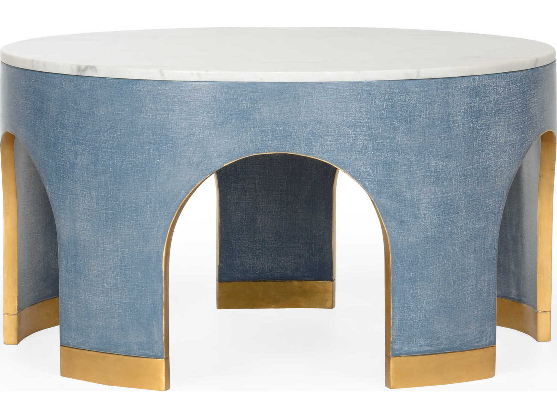 Chelsea House Elizabeth Wicker Aqueduct Round Marble Blue White Cocktail Table -