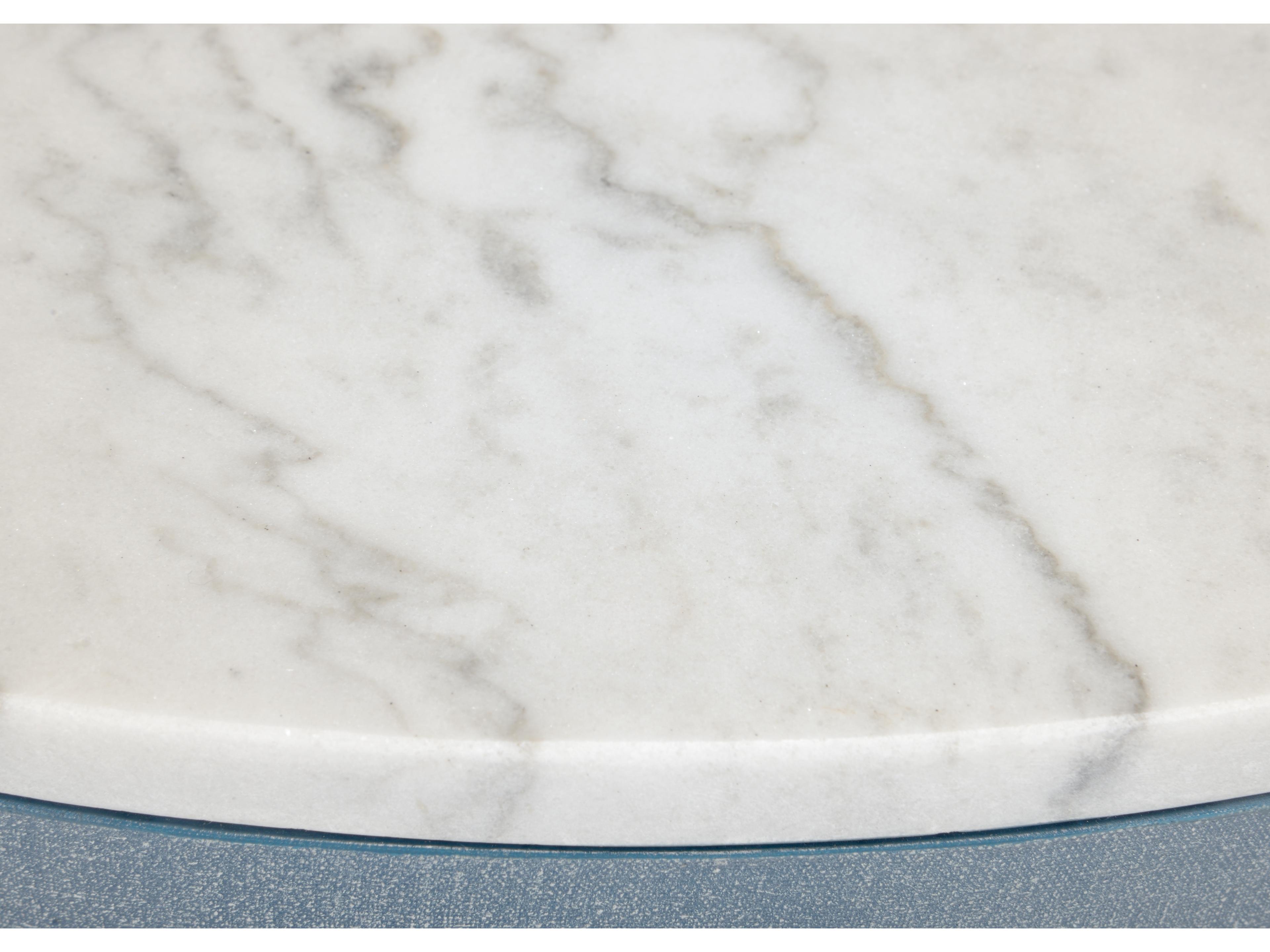 Chelsea House Elizabeth Wicker Aqueduct Round Marble Blue White Cocktail Table -