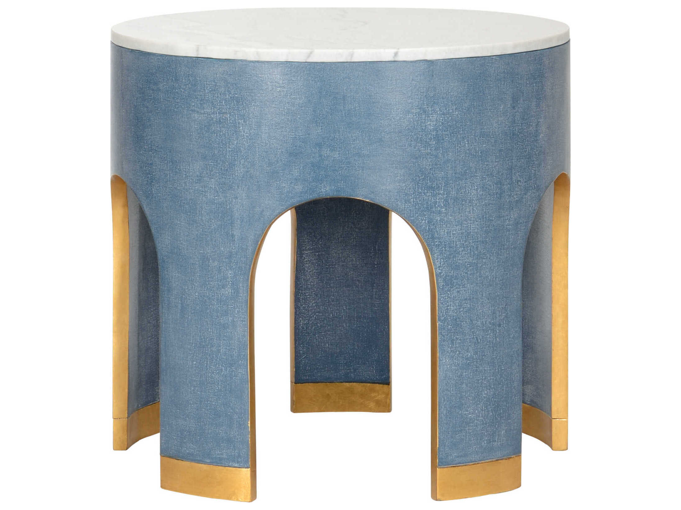 Chelsea House Elizabeth Wicker Aqueduct Round Marble Blue White End Table -
