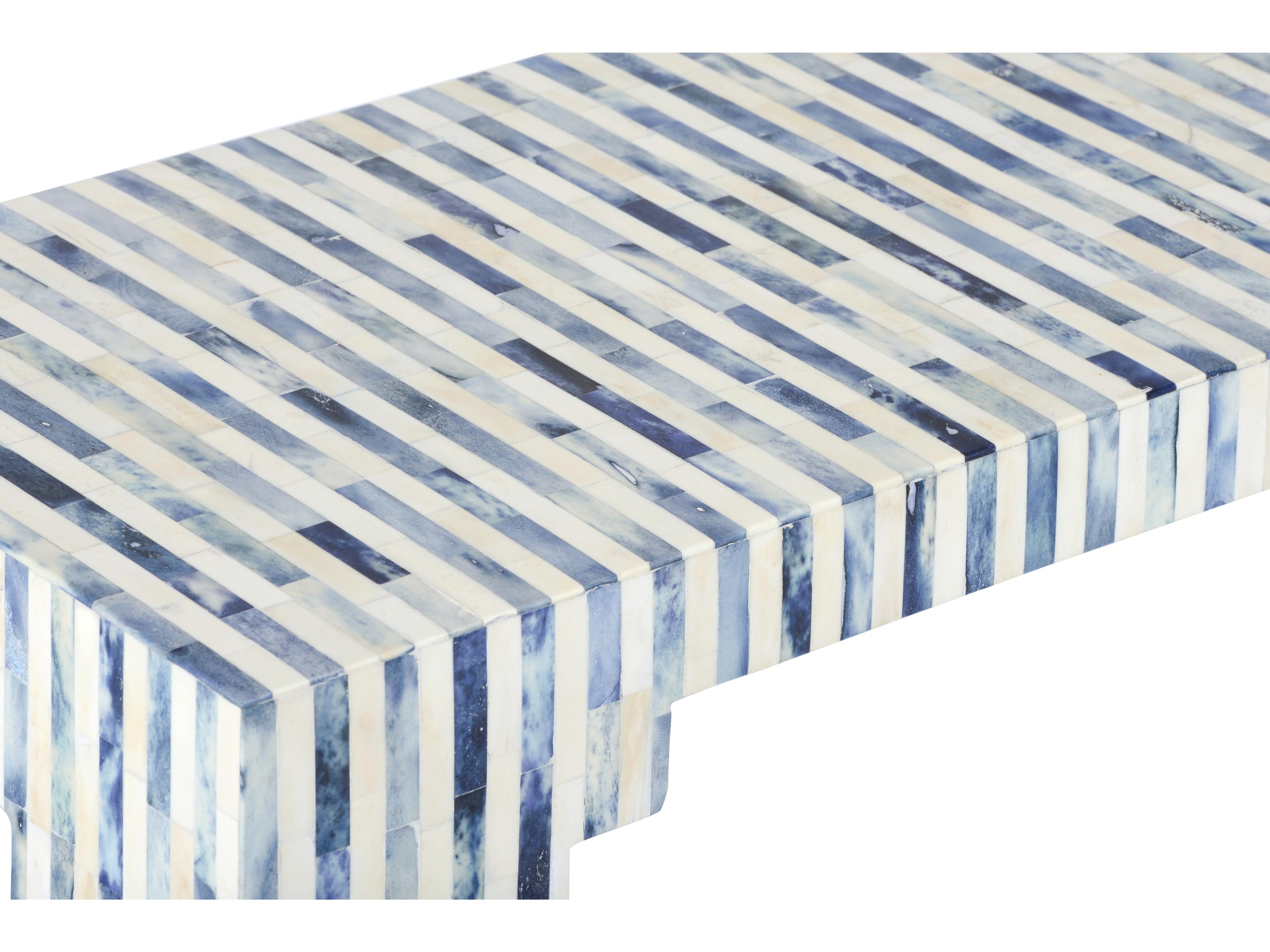 Chelsea House Bone Inlay Rectangular Wood Blue White Console -