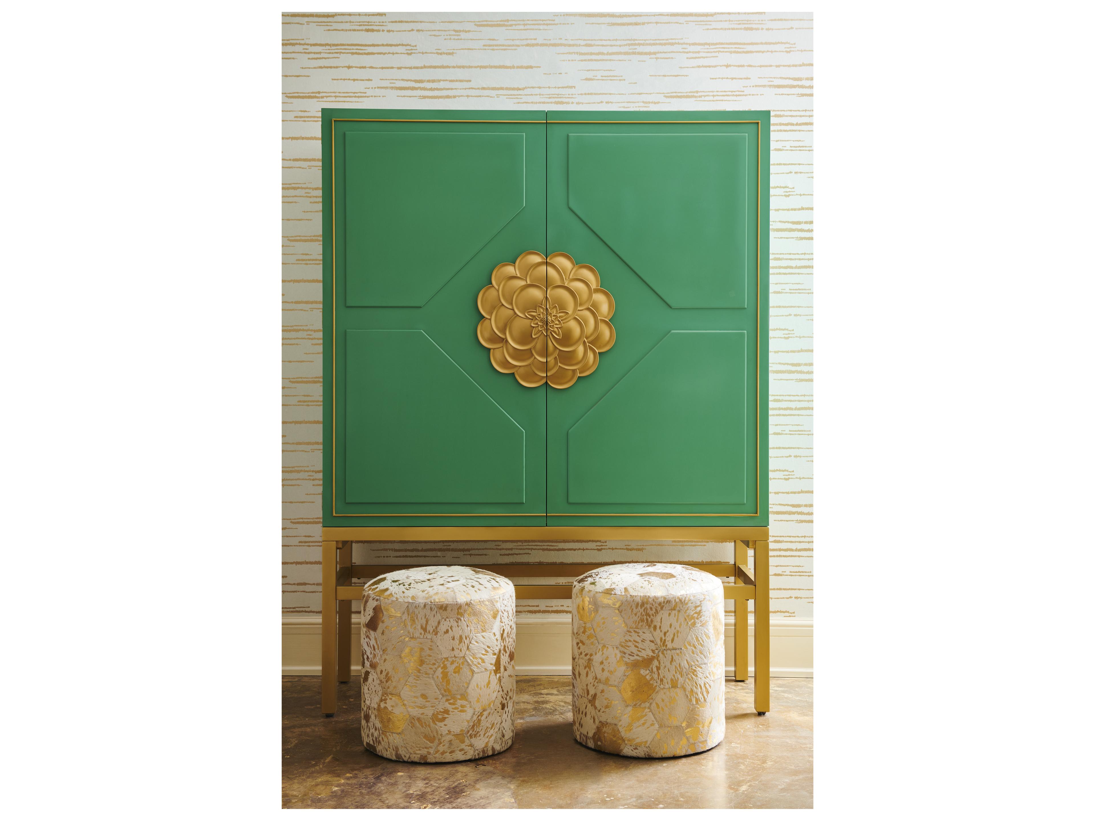 Chelsea House Lux Pouf Gold White Upholstered Accent Stool