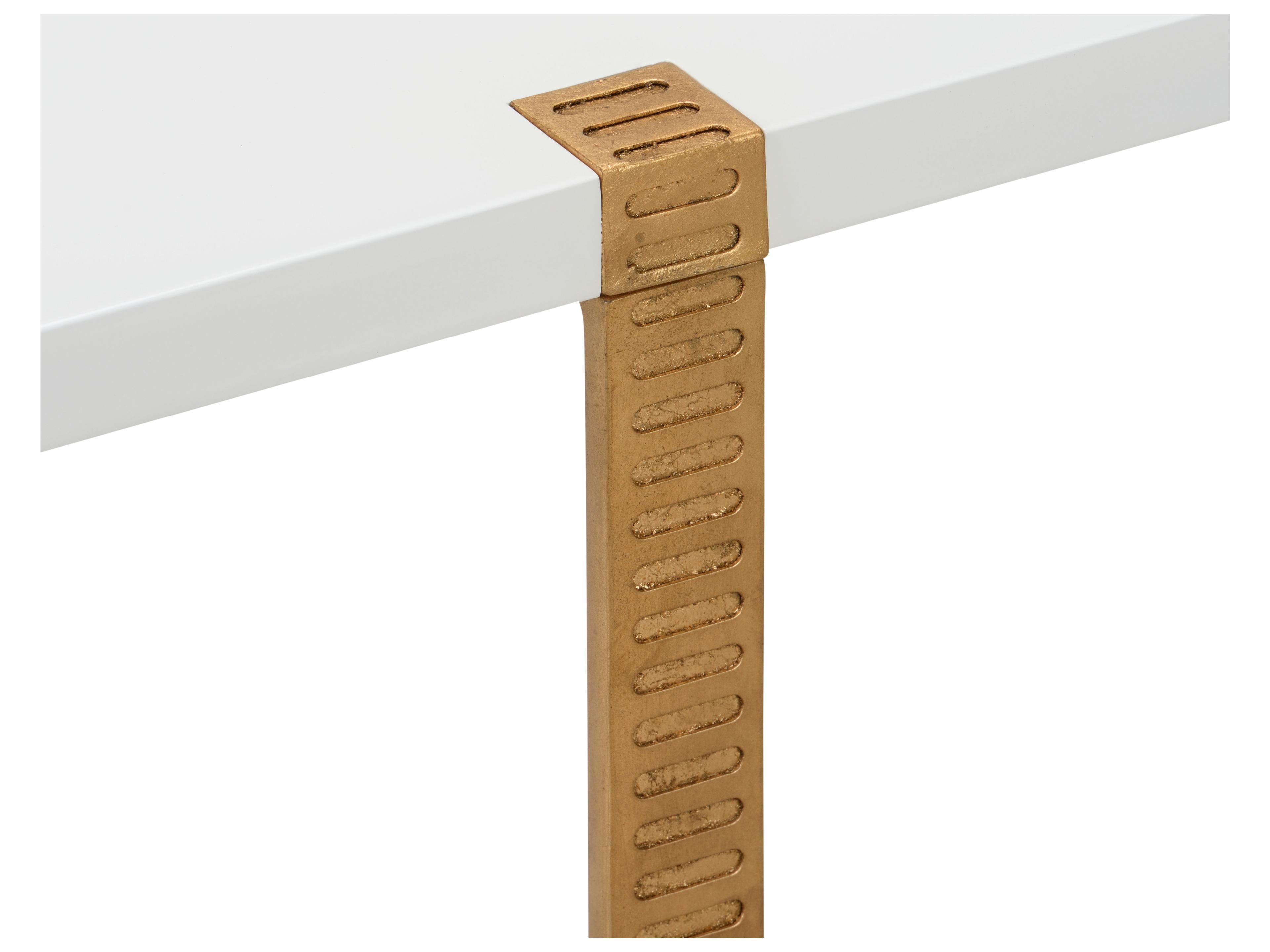 Chelsea House Elizabeth Wicker Ribbed Square Wood White antique Gold Leaf Cocktail Table