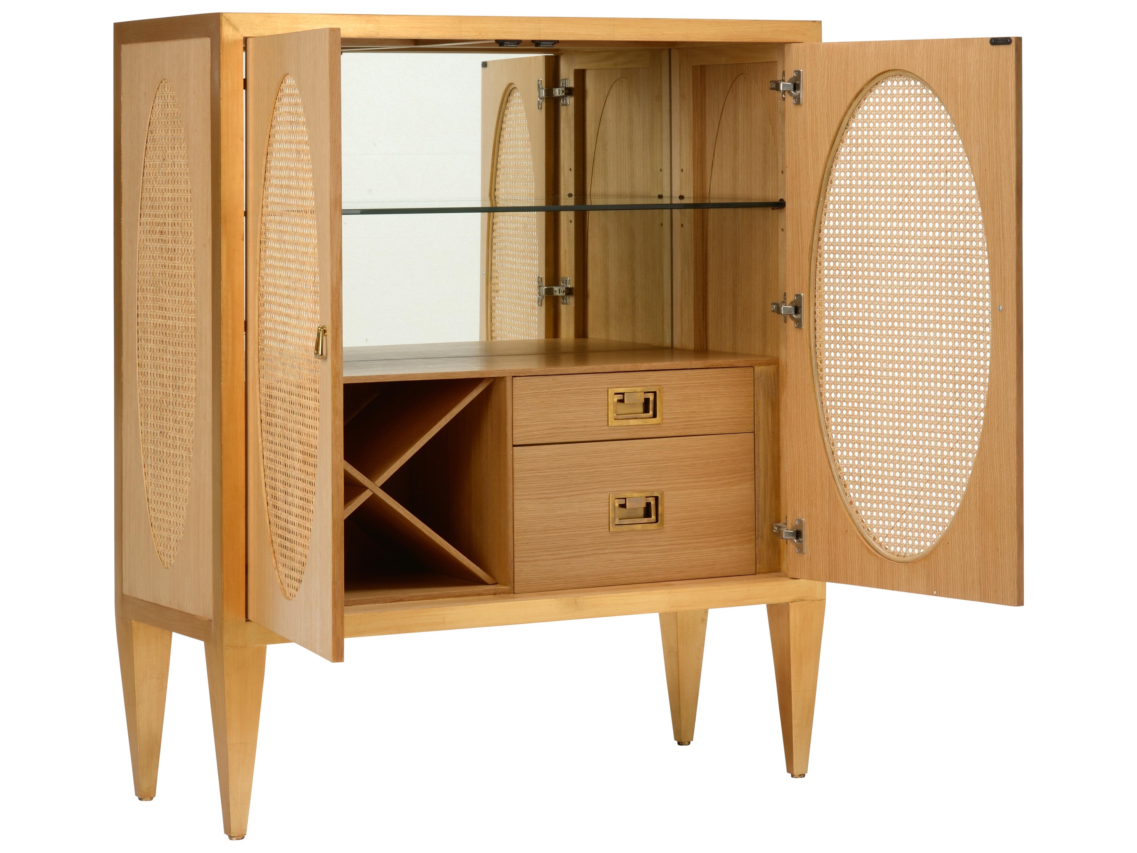 Chelsea House Kristi Nelson Natural Oak Wood Brown Gold Bar Cabinet