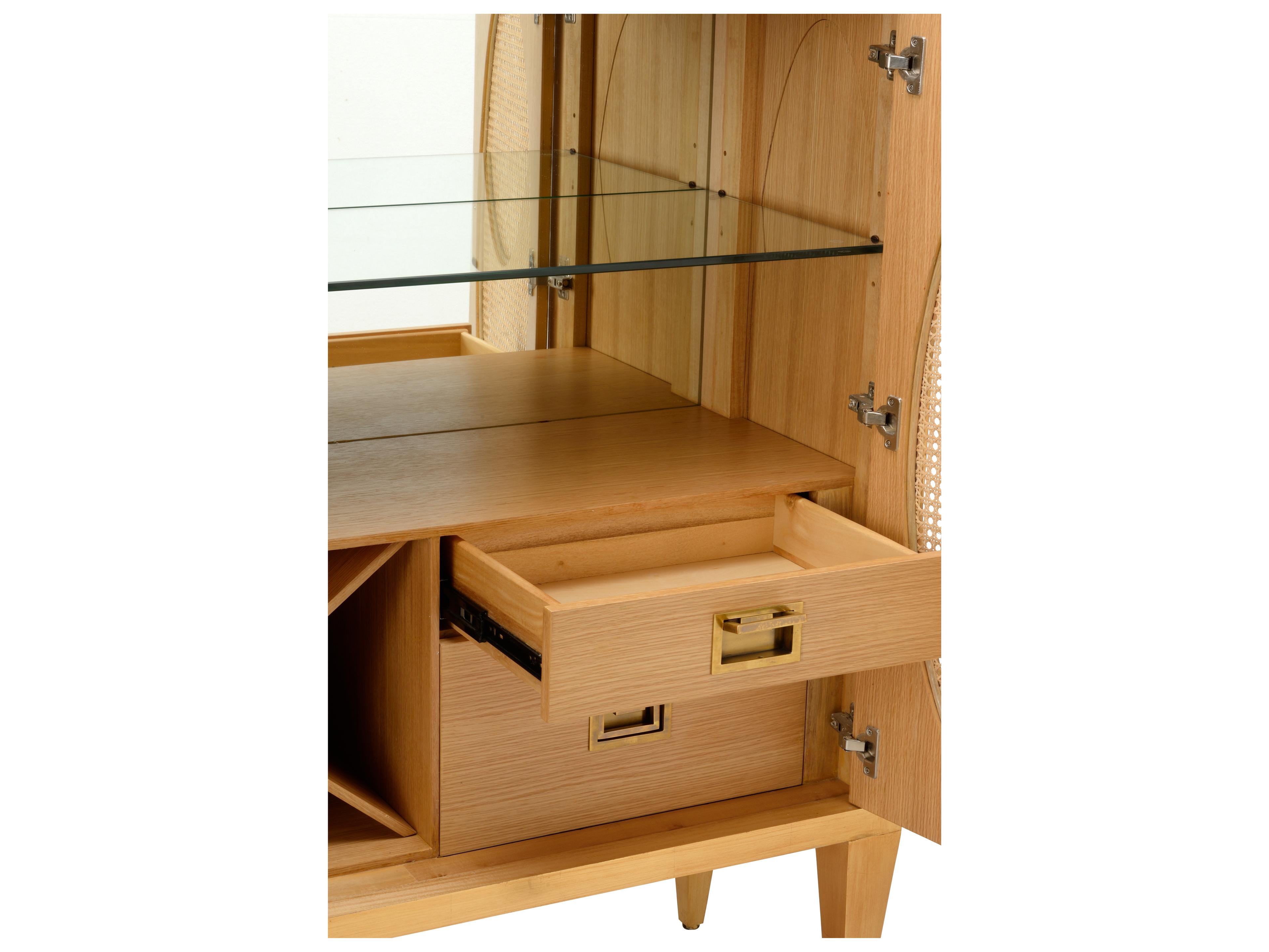 Chelsea House Kristi Nelson Natural Oak Wood Brown Gold Bar Cabinet