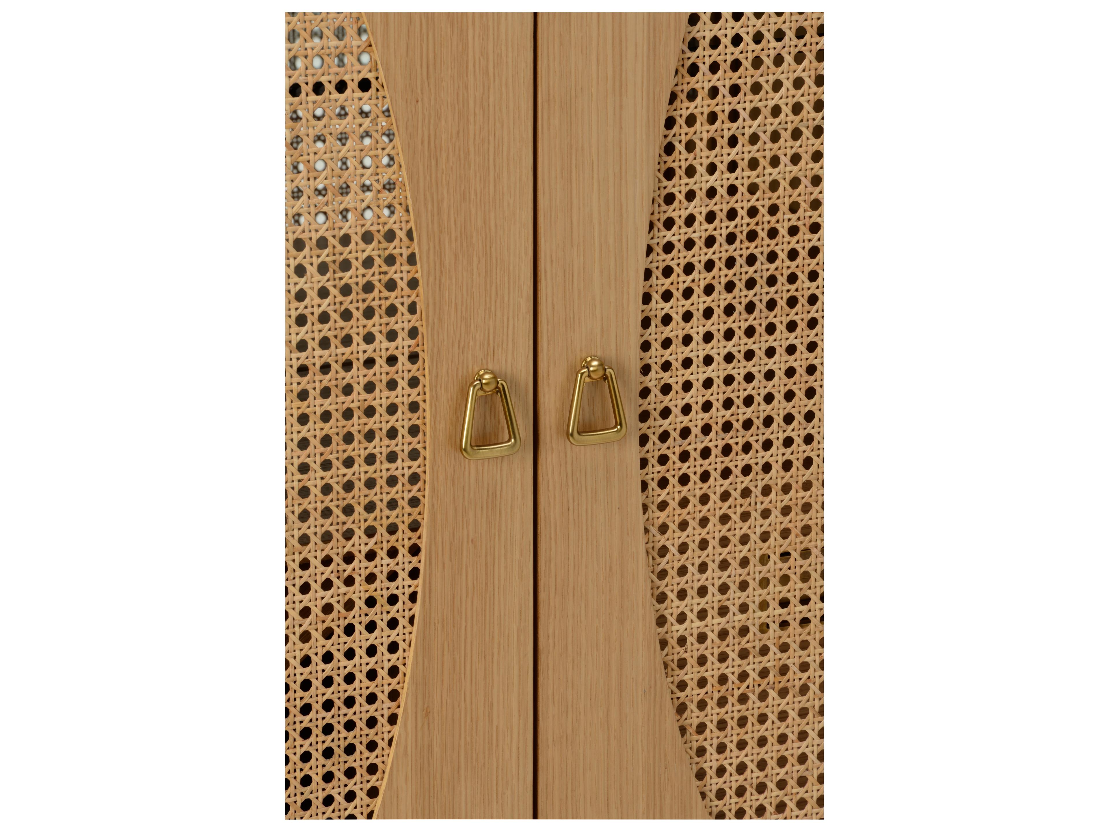 Chelsea House Kristi Nelson Natural Oak Wood Brown Gold Bar Cabinet