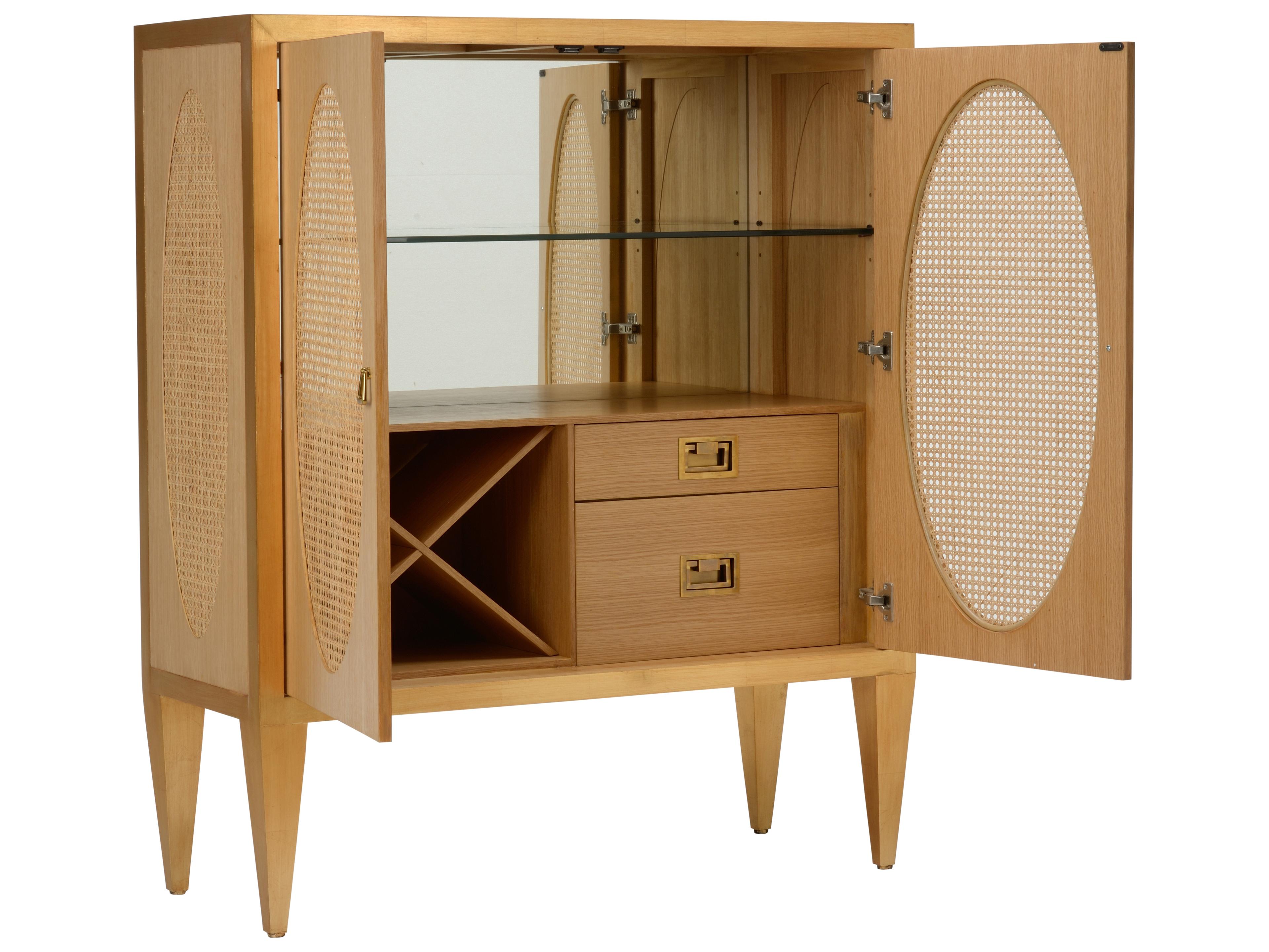 Chelsea House Kristi Nelson Natural Oak Wood Brown Gold Bar Cabinet