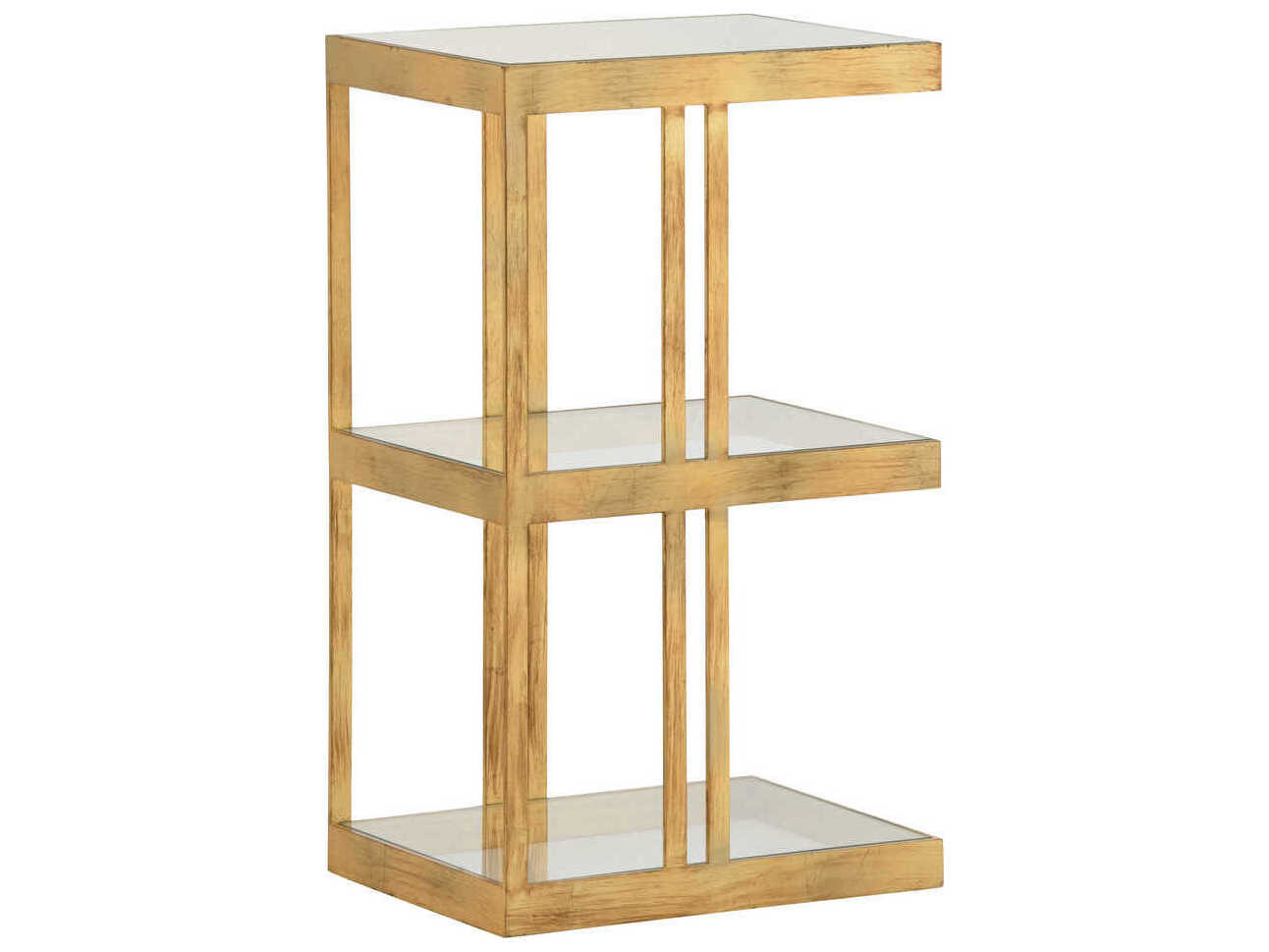 Chelsea House The Drinks Rectangular Glass Gold Leaf End Table