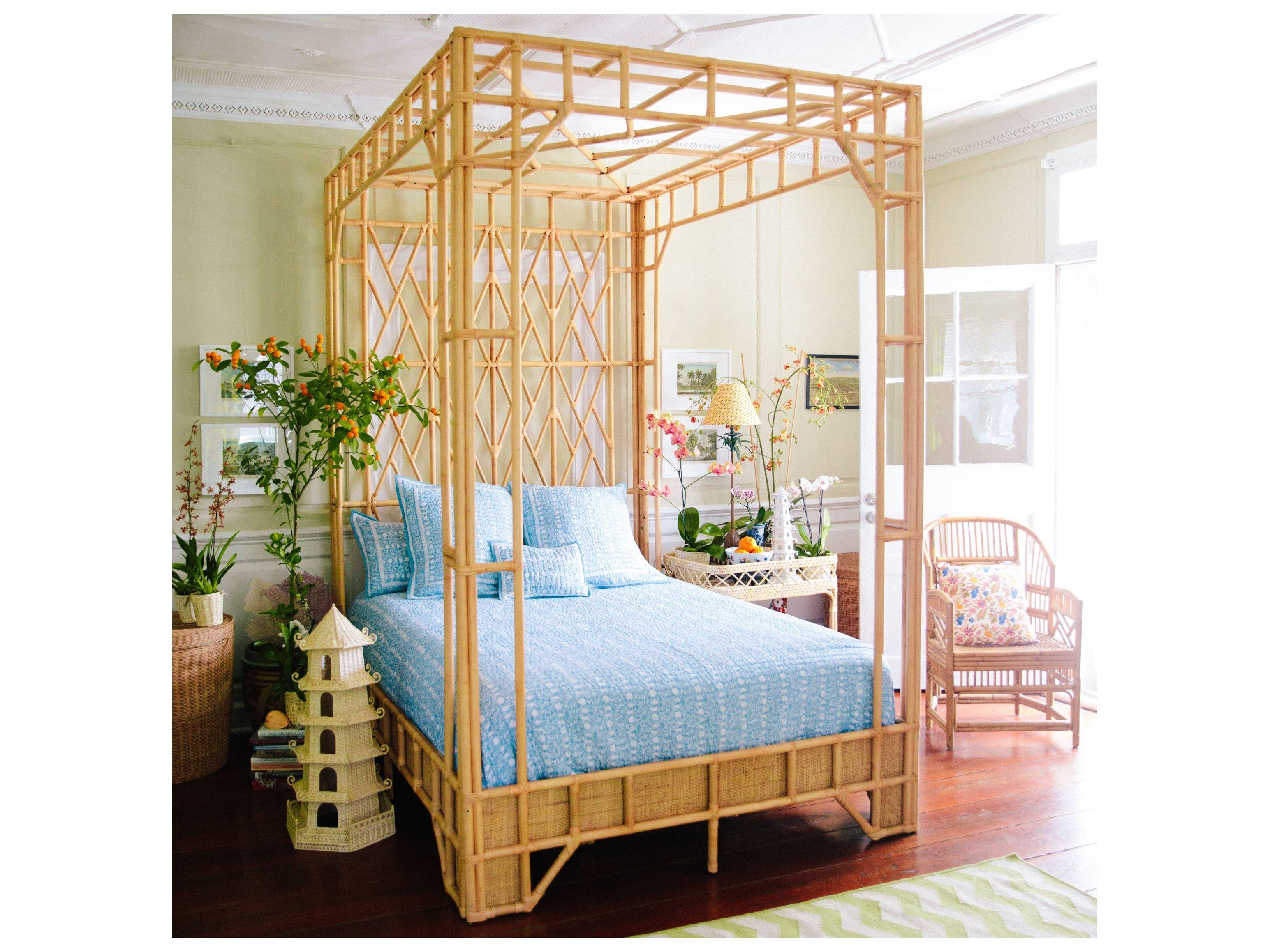 Chelsea House Amanda Lindroth Natural Rattan Wood Queen Canopy Bed