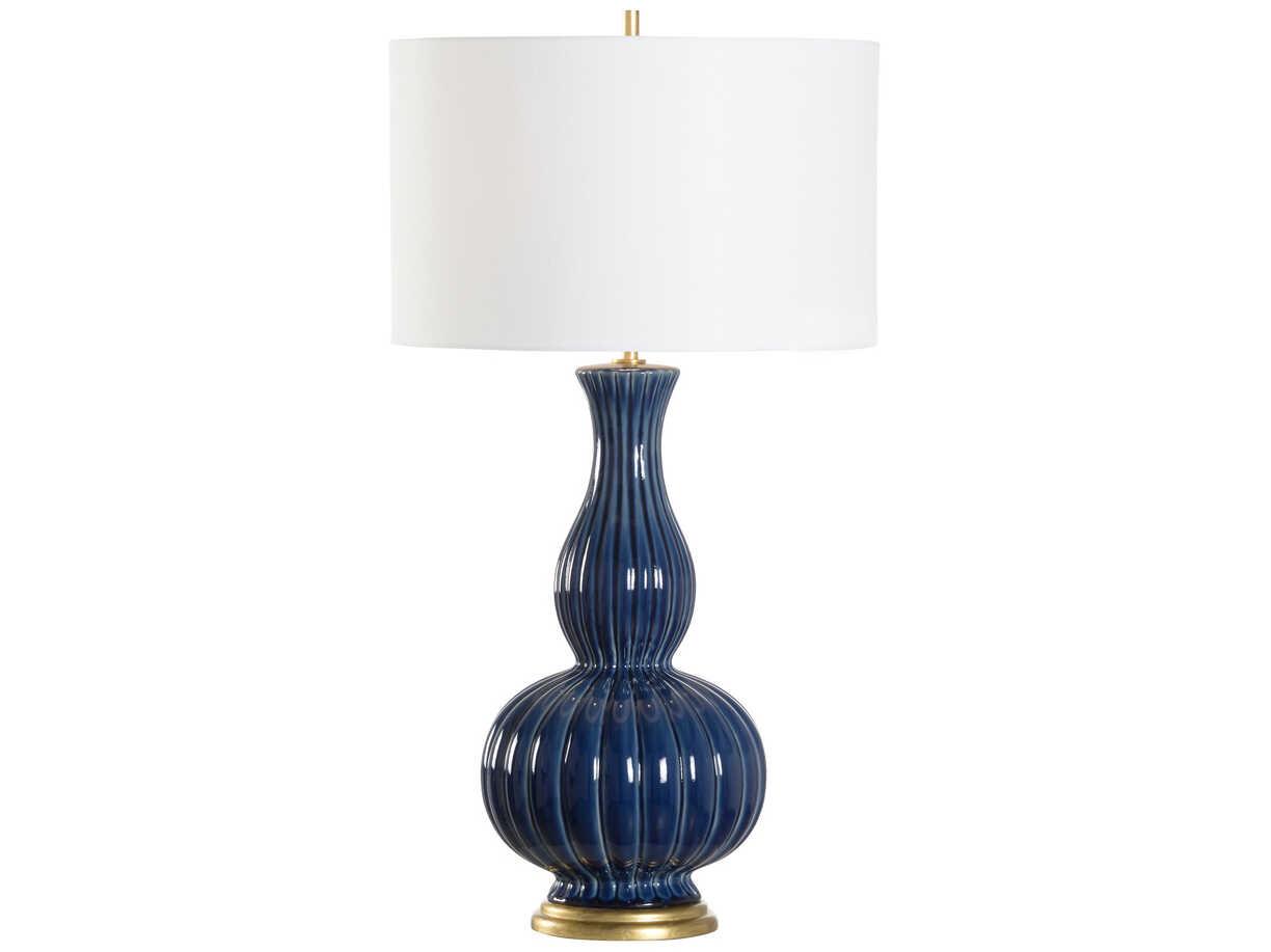Chelsea House Bill Cain Augusta Blue Gold Off White Linen Buffet Lamp