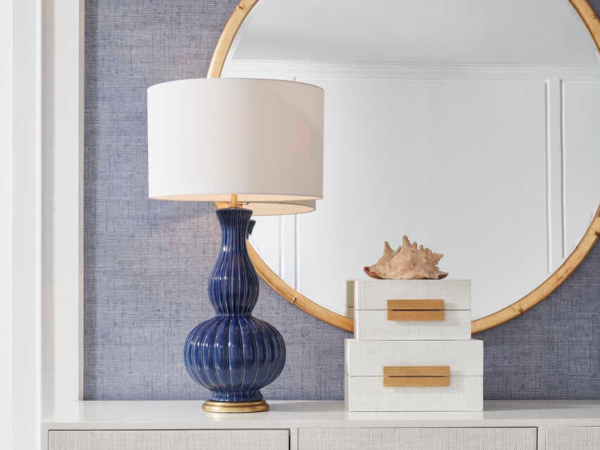 Chelsea House Bill Cain Augusta Blue Gold Off White Linen Buffet Lamp