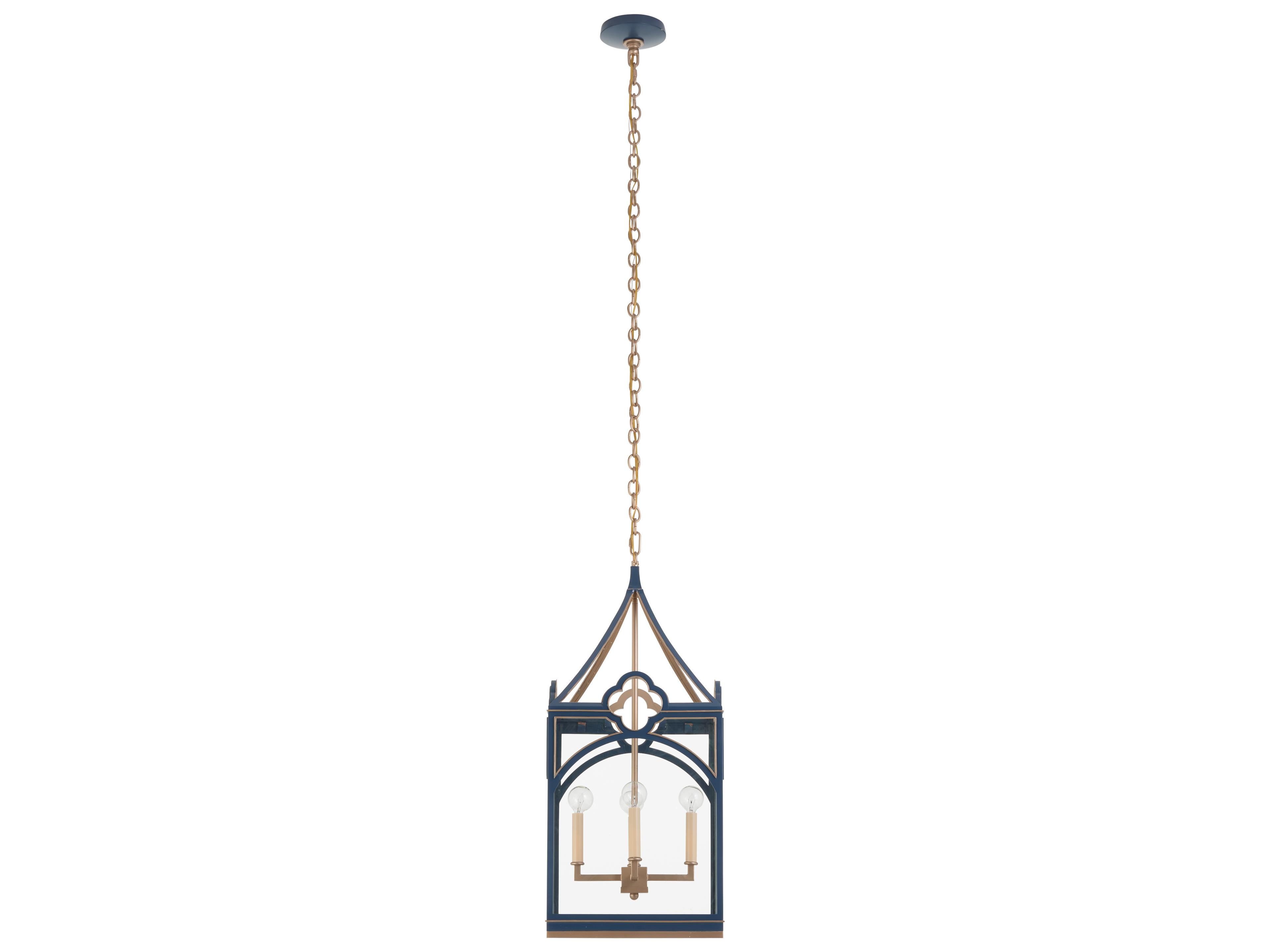 Chelsea House 4-Light Blue Gold Clear Black Lantern Chandelier