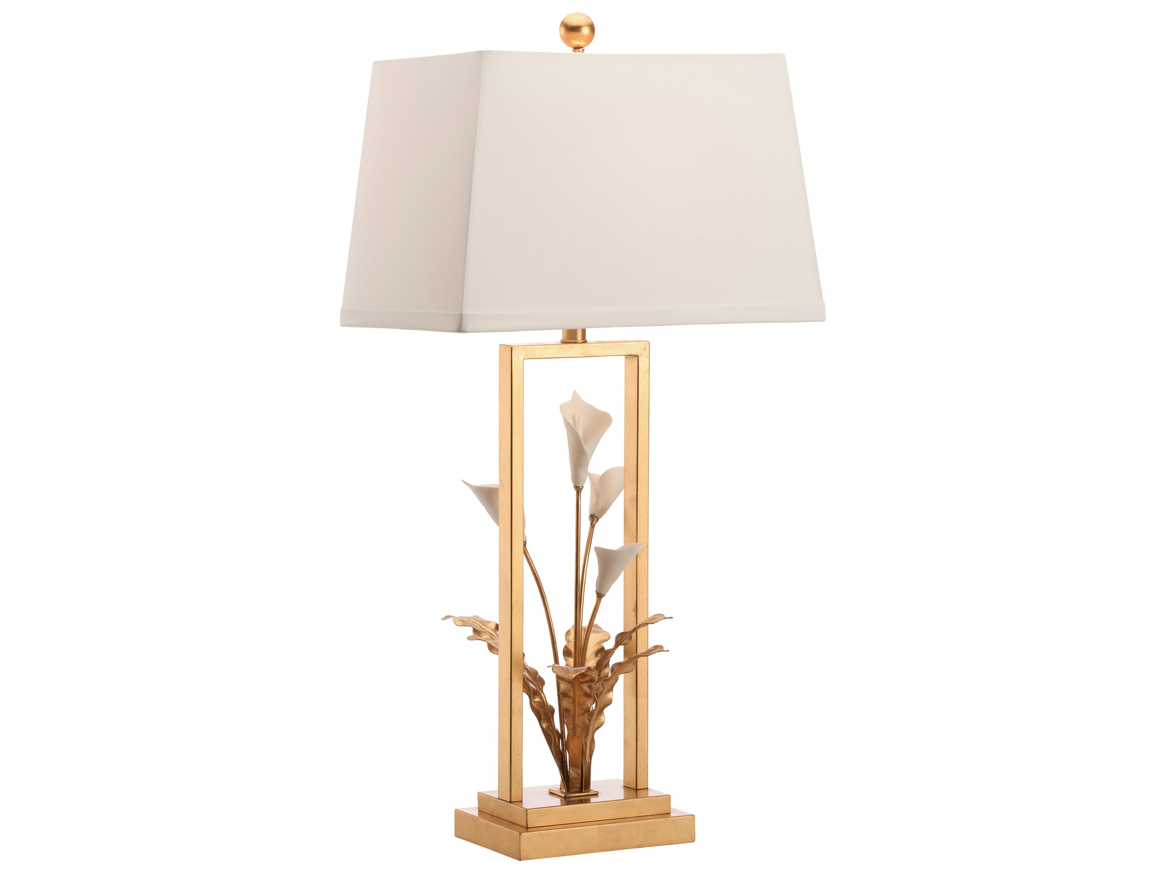 Chelsea House Lisa Kahn Antique Gold Leaf Matte White Glaze Brass Table Lamp