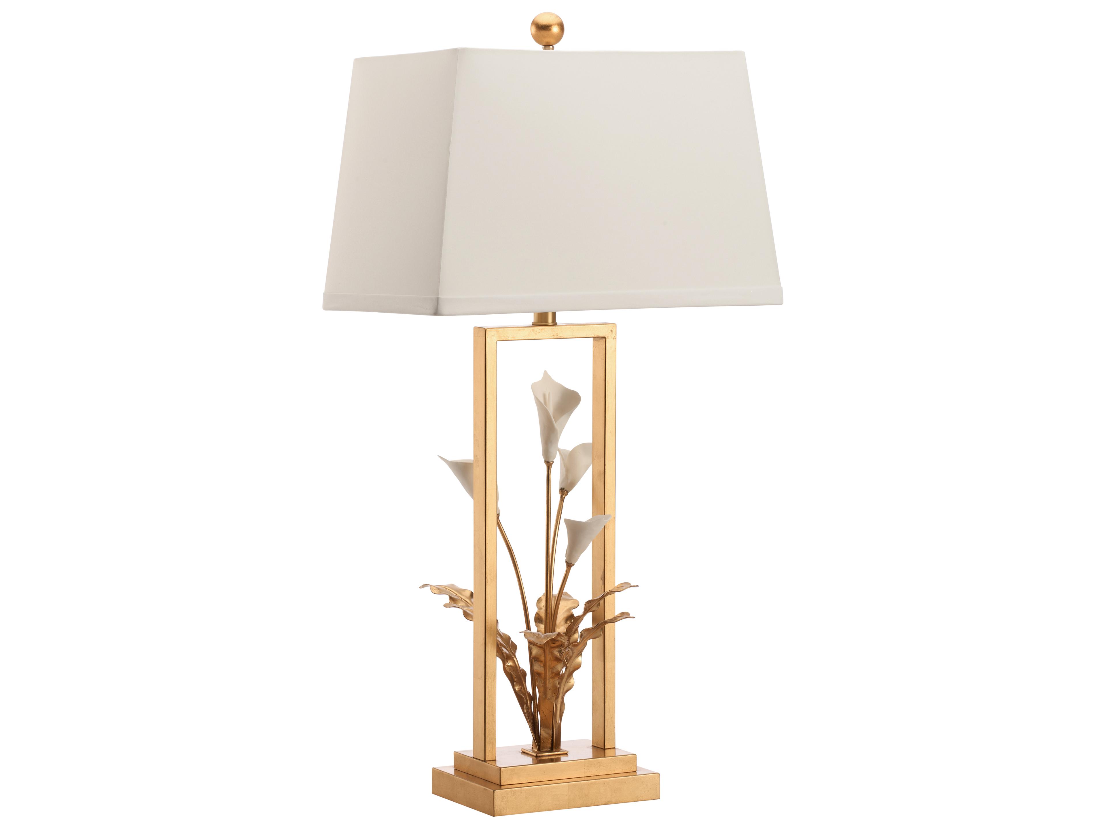 Chelsea House Lisa Kahn Antique Gold Leaf Matte White Glaze Brass Table Lamp