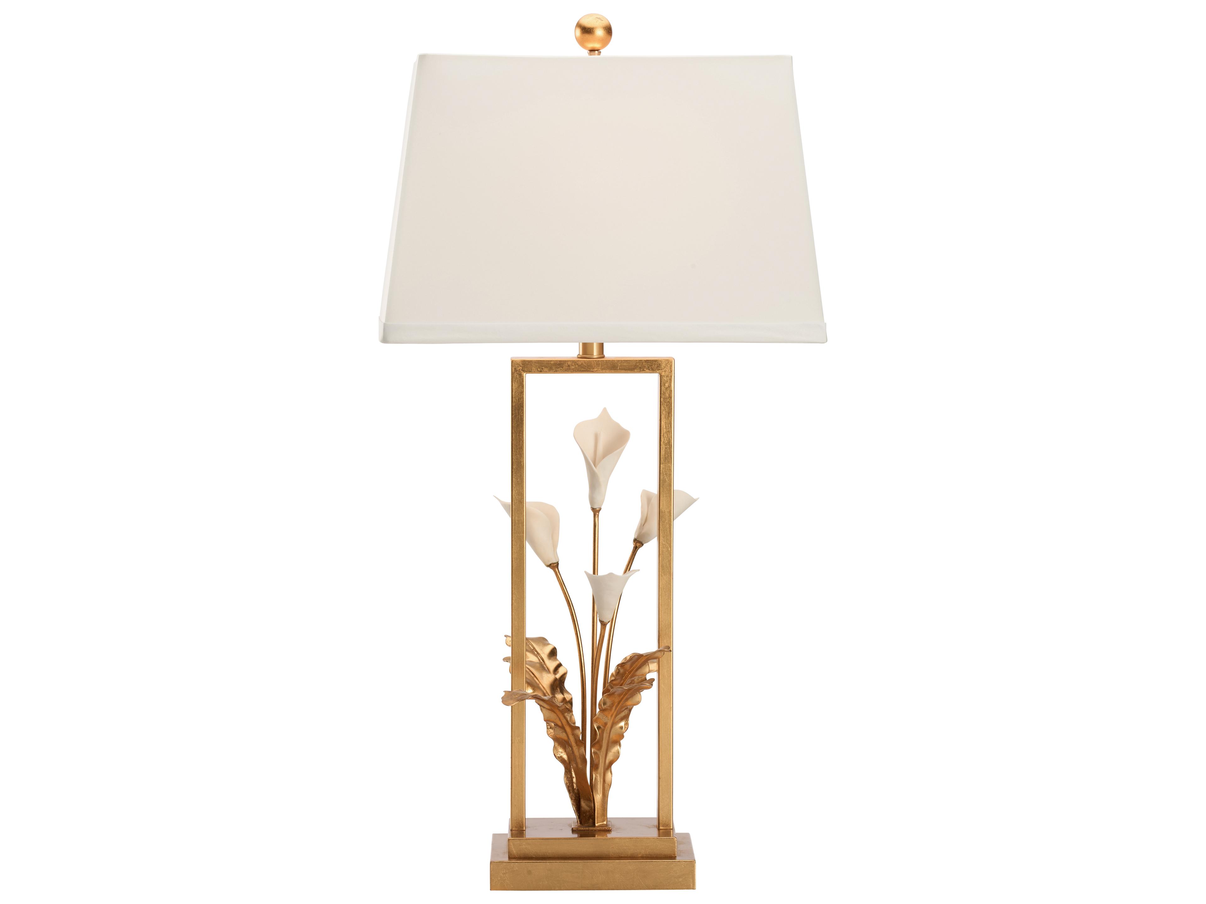 Chelsea House Lisa Kahn Antique Gold Leaf Matte White Glaze Brass Table Lamp