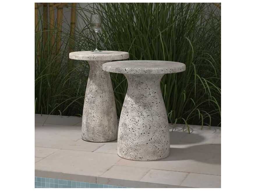 Classic Home Outdoor Collins Rough Light Grey Finish Concrete Round End Table