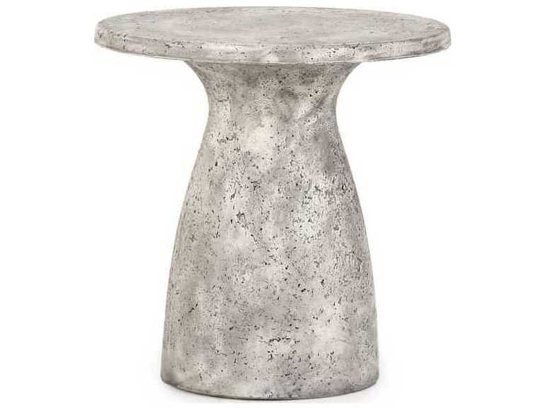 Classic Home Outdoor Collins Rough Light Grey Finish Concrete Round End Table