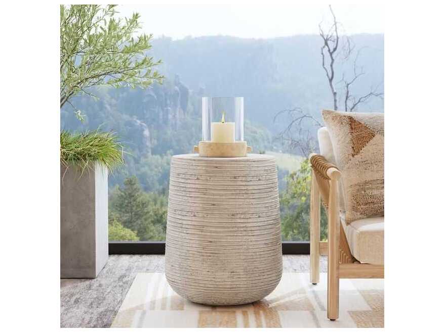 Classic Home Outdoor Nellie Rough Light Grey Concrete Round End Table